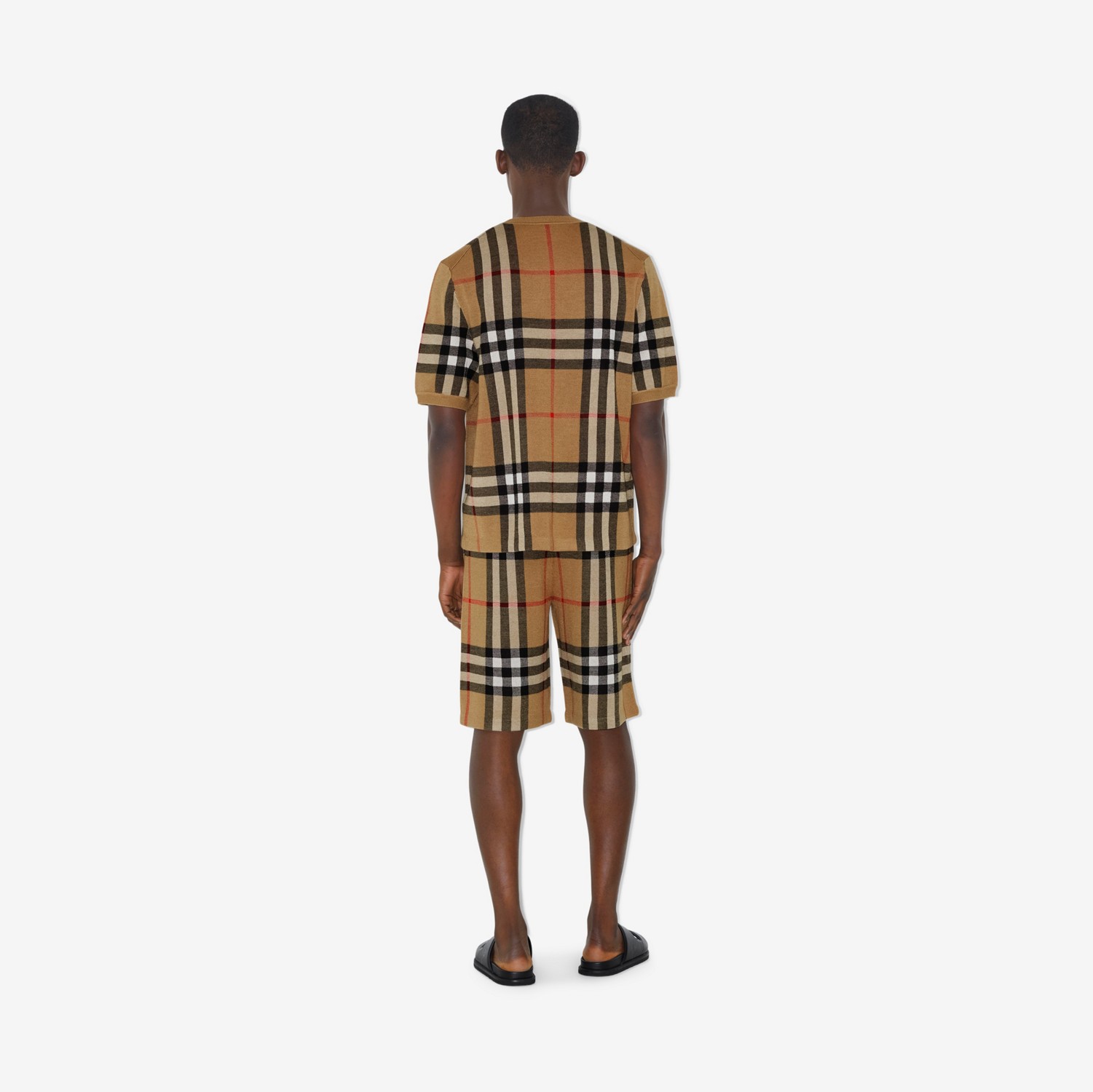 Bermuda em lã e seda Check (Bege Clássico) - Homens | Burberry® oficial