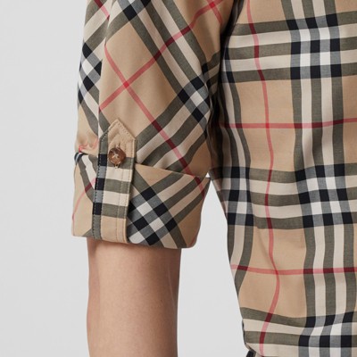 Vintage Check Stretch Cotton Twill Shirt in Archive Beige - Burberry