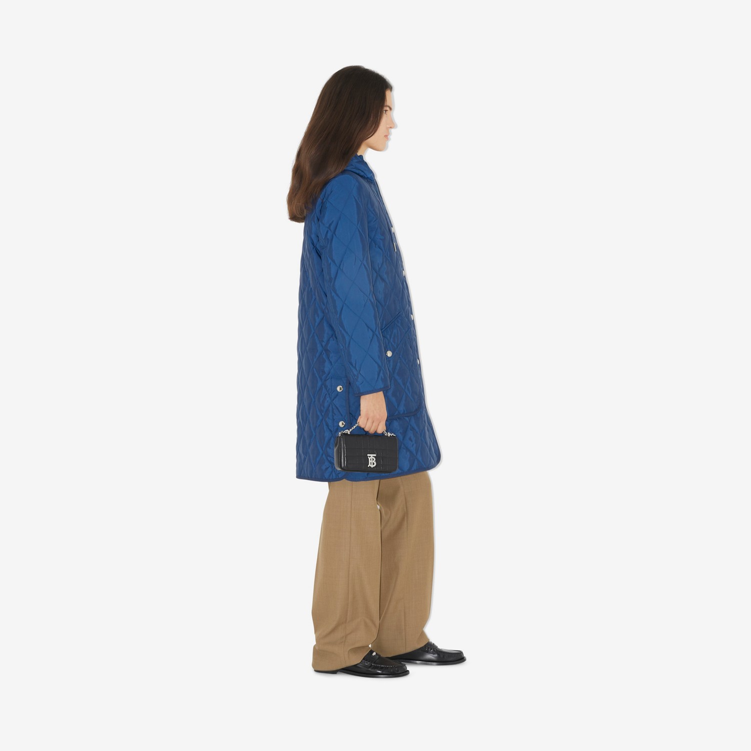 Abrigo acolchado a rombos en nailon con capucha (Azul Marino Intenso) - Mujer | Burberry® oficial