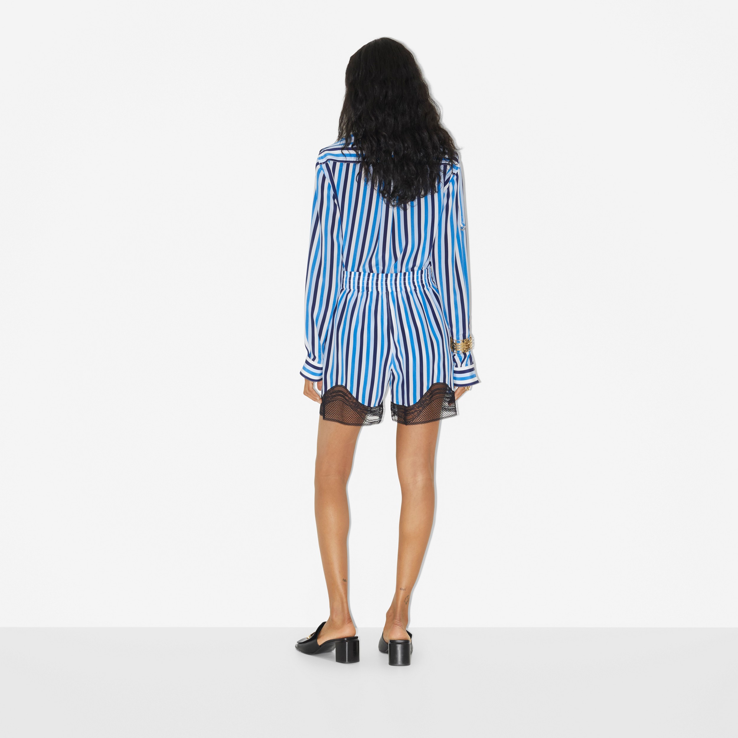 Striped Silk Shirt in Pale Blue - Women | Burberry® Official - 4