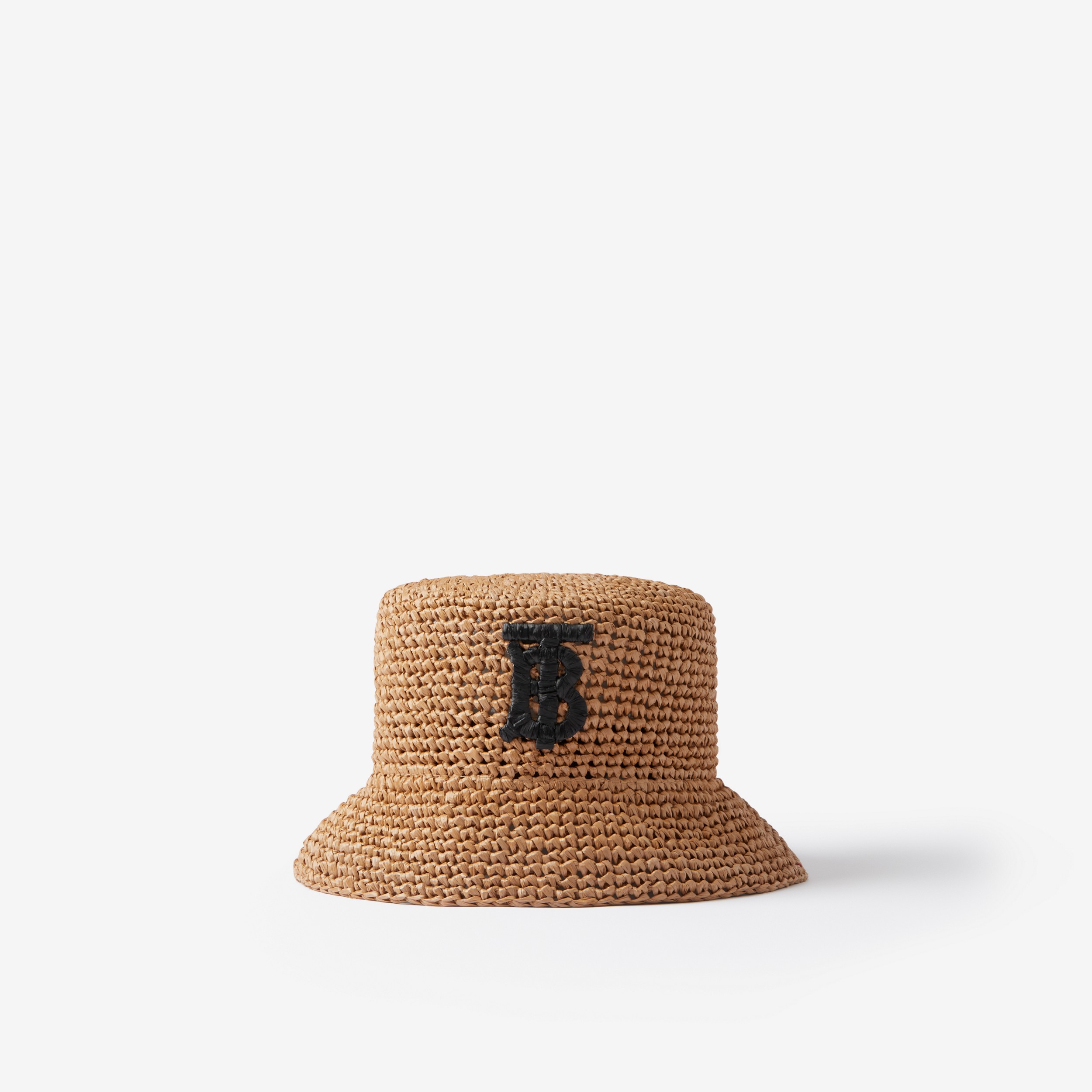 Chapéu Bucket em ráfia com monograma (Preto/bege) | Burberry® oficial - 1
