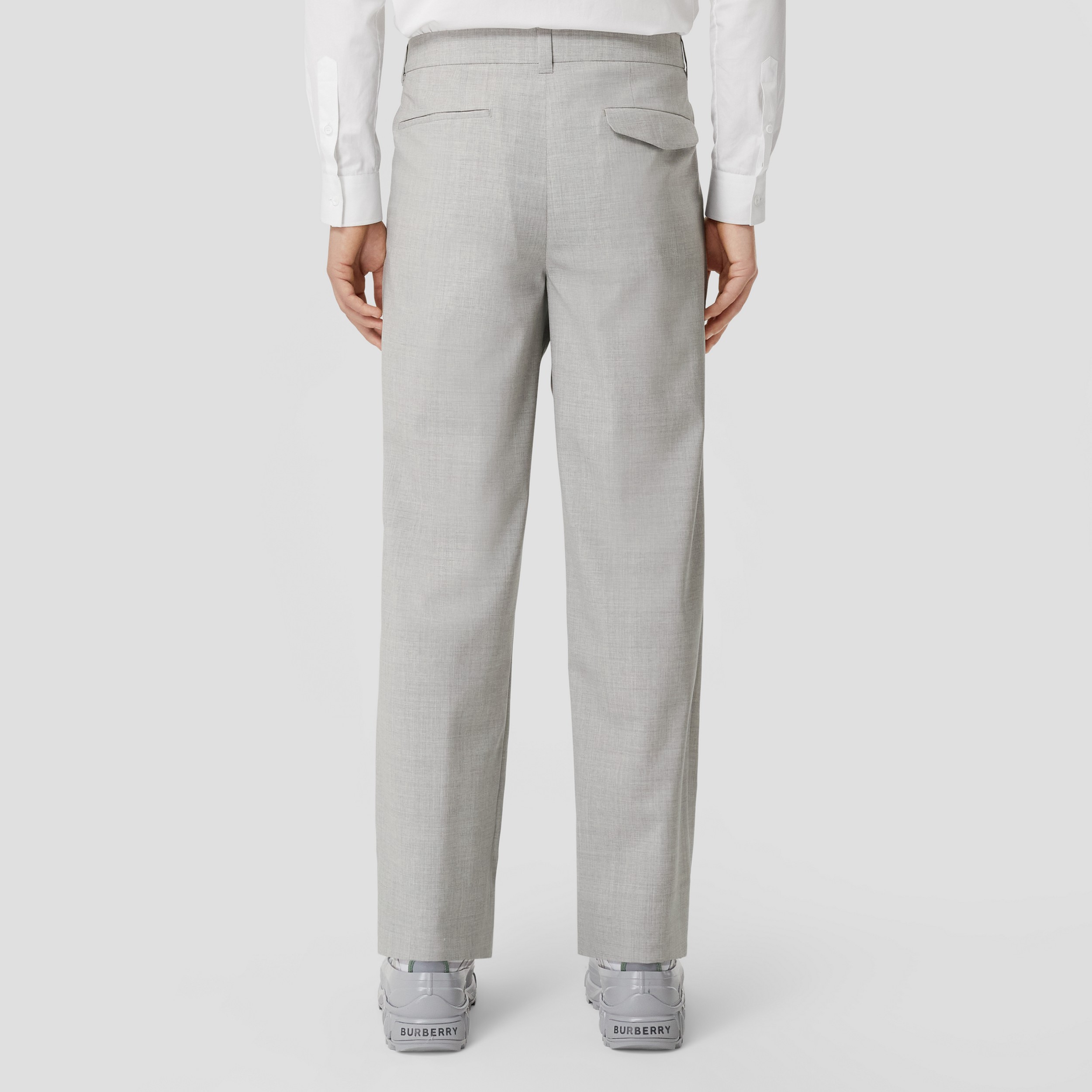 Monogram Motif Wool Wide-leg Trousers in Grey Taupe Melange - Men | Burberry® Official - 3