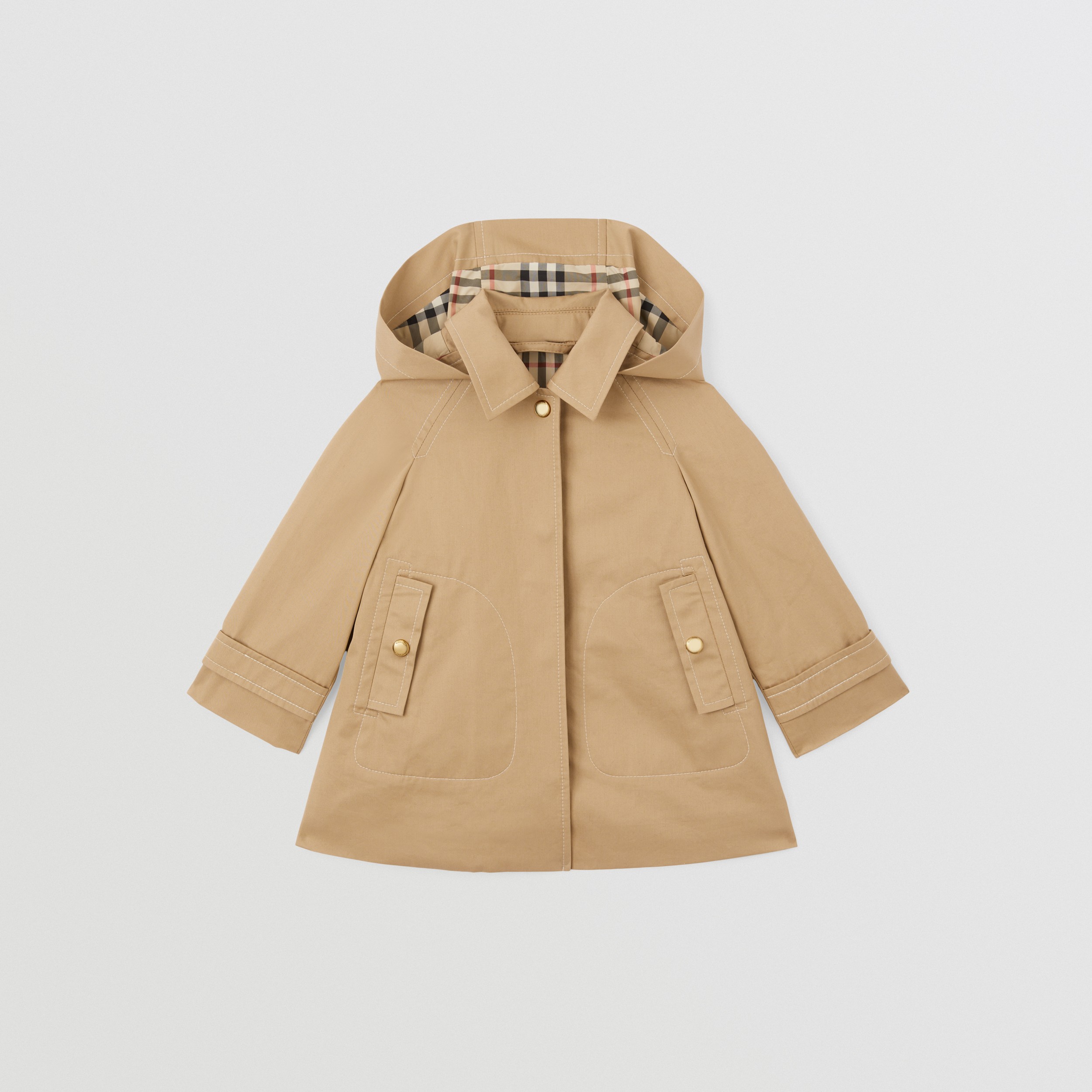 Detachable Hood Cotton Twill Car Coat in Archive Beige - Children | Burberry® Official - 1
