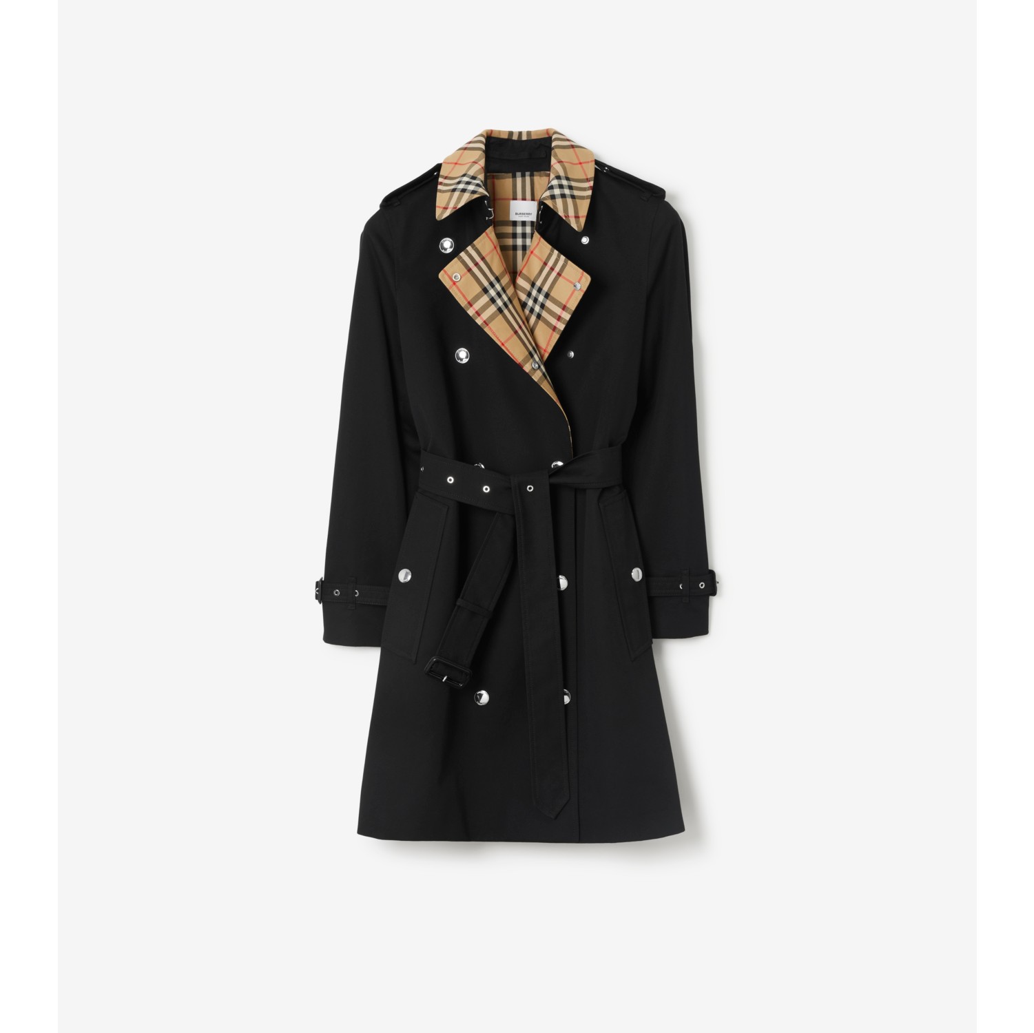 Short Check Collar Gabardine Trench Coat in Black - Women, Cotton | Burberry® Official