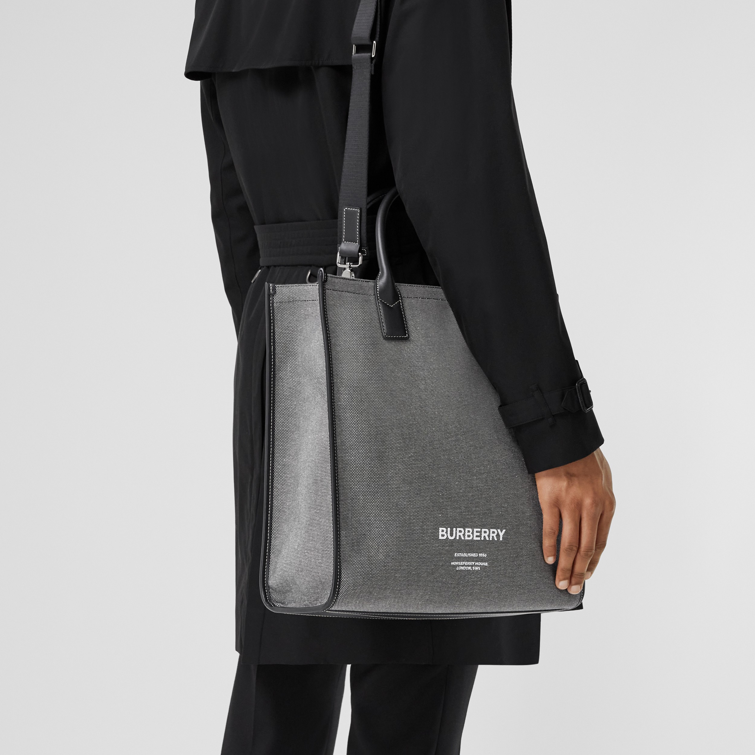 Horseferry Print Cotton Canvas Tote in Black/grey | Burberry® Official - 4