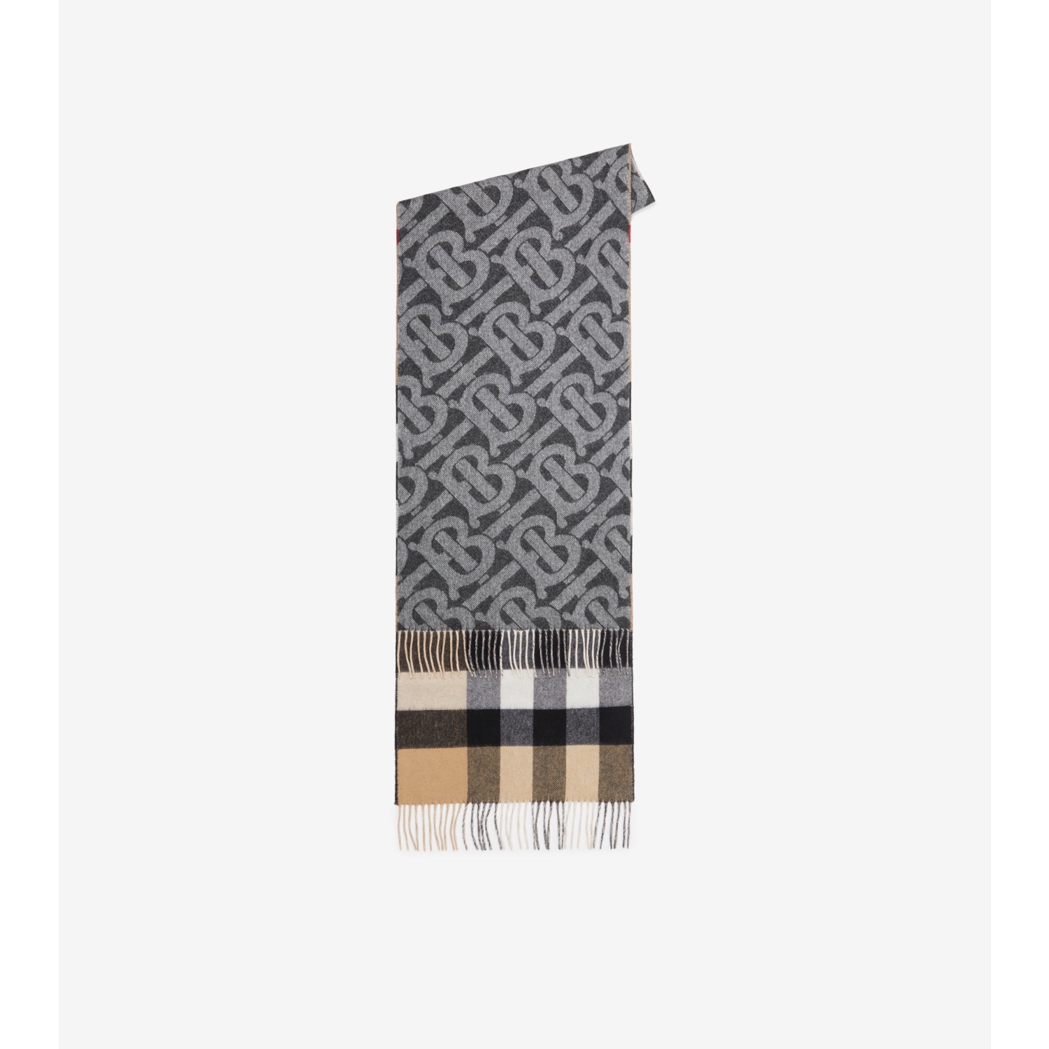 Reversible Check and Monogram Cashmere Scarf in Black/white