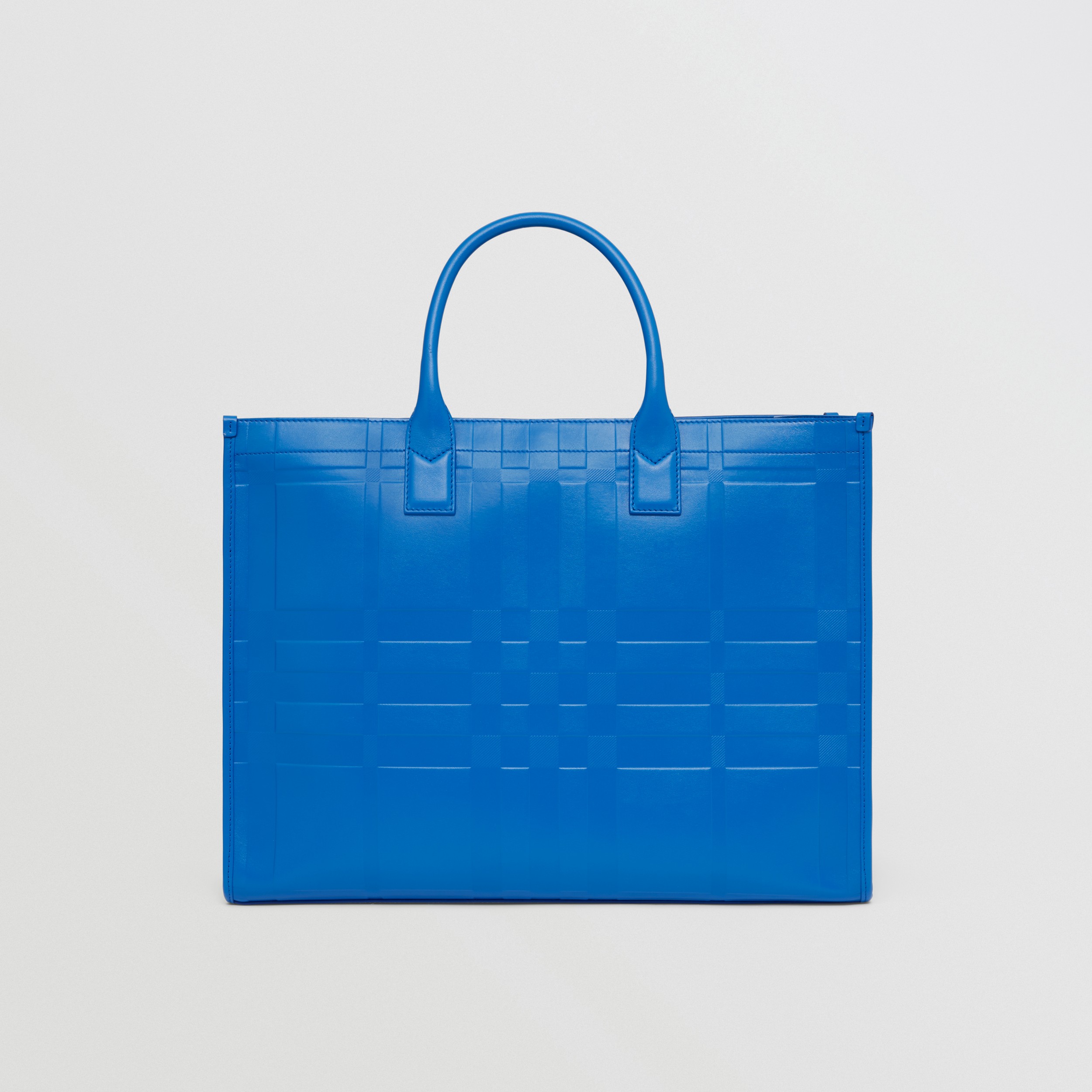 Embossed Check Leather Tote in Bright Ocean Blue - Men | Burberry® Official - 1