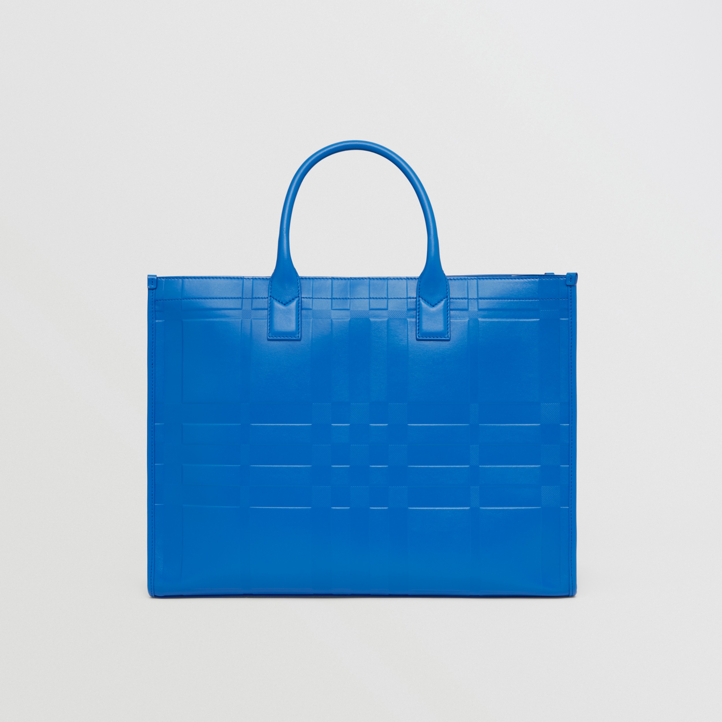 Embossed Check Leather Tote in Bright Ocean Blue - Men | Burberry® Official