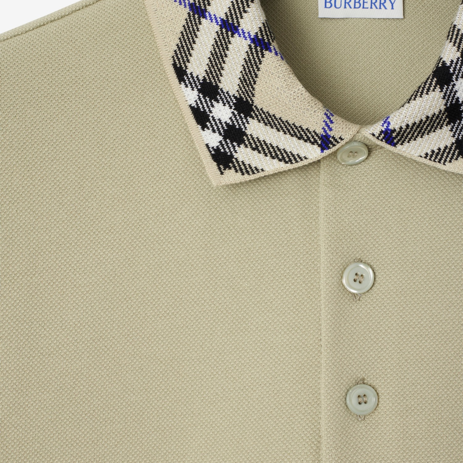 Check Collar Cotton Polo Shirt in Lichen - Men | Burberry Check Collar Cotton Polo Shirt in Lichen - Men | Burberry