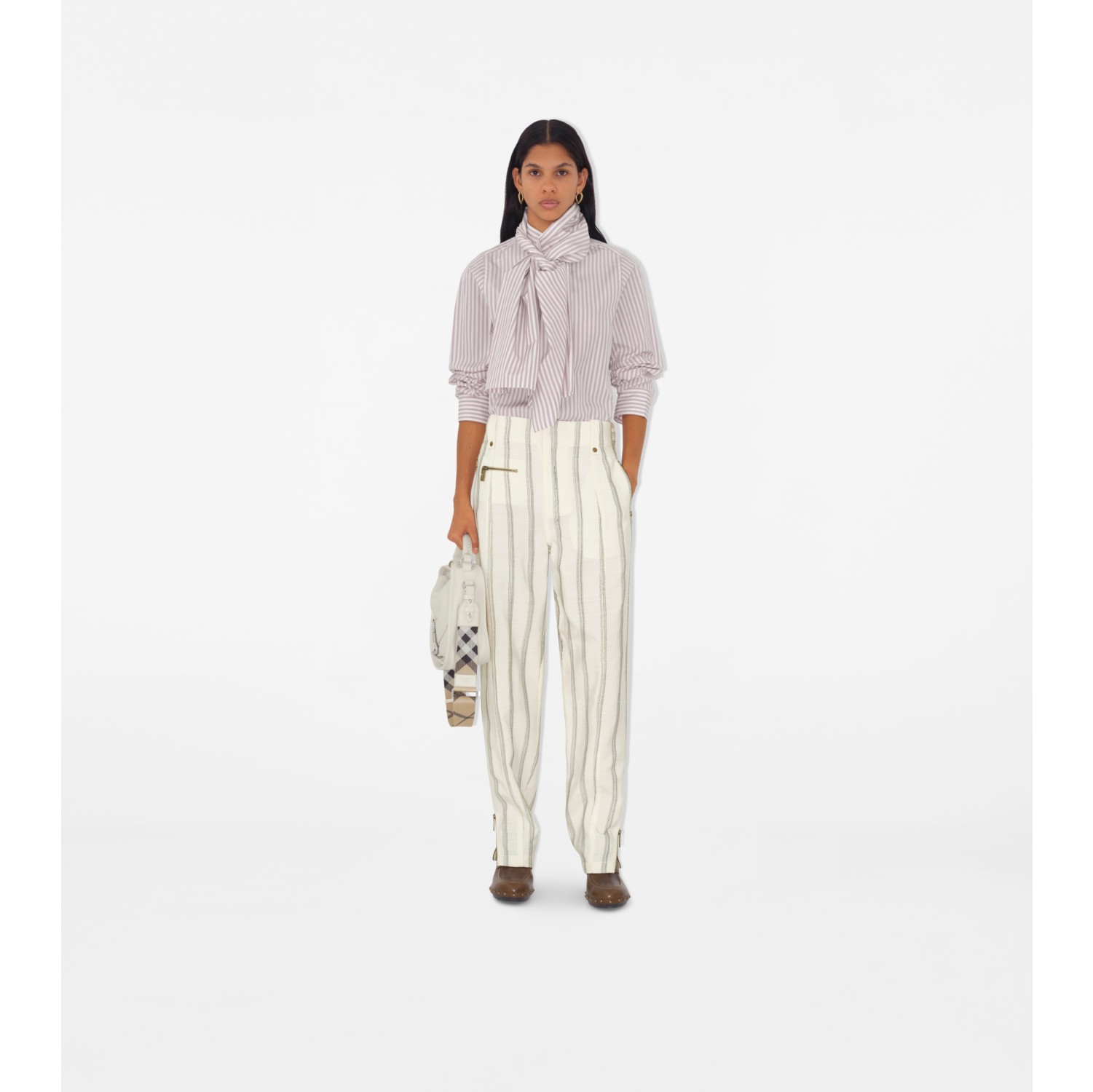 Striped Silk Blend Tailored Trousers