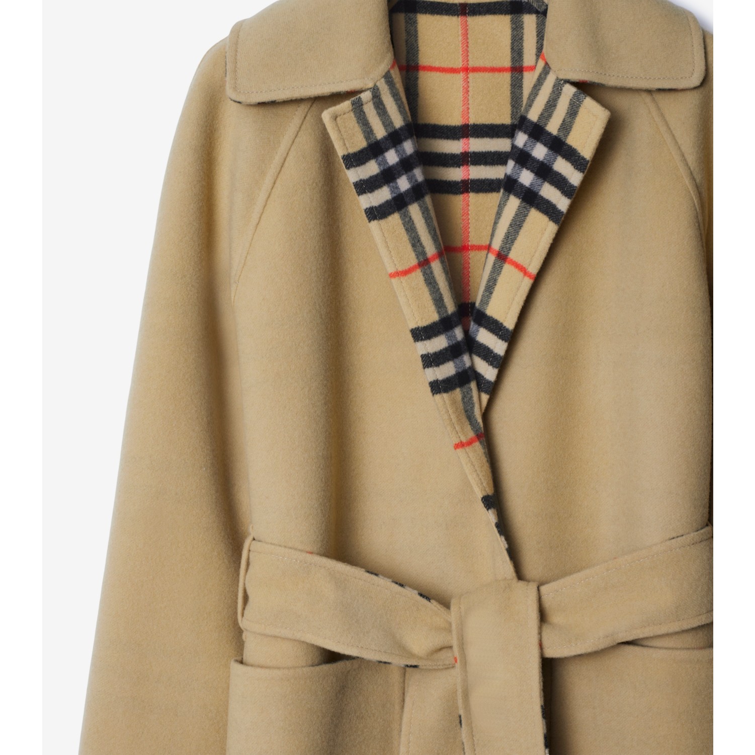 Long Reversible Check Wool Car Coat