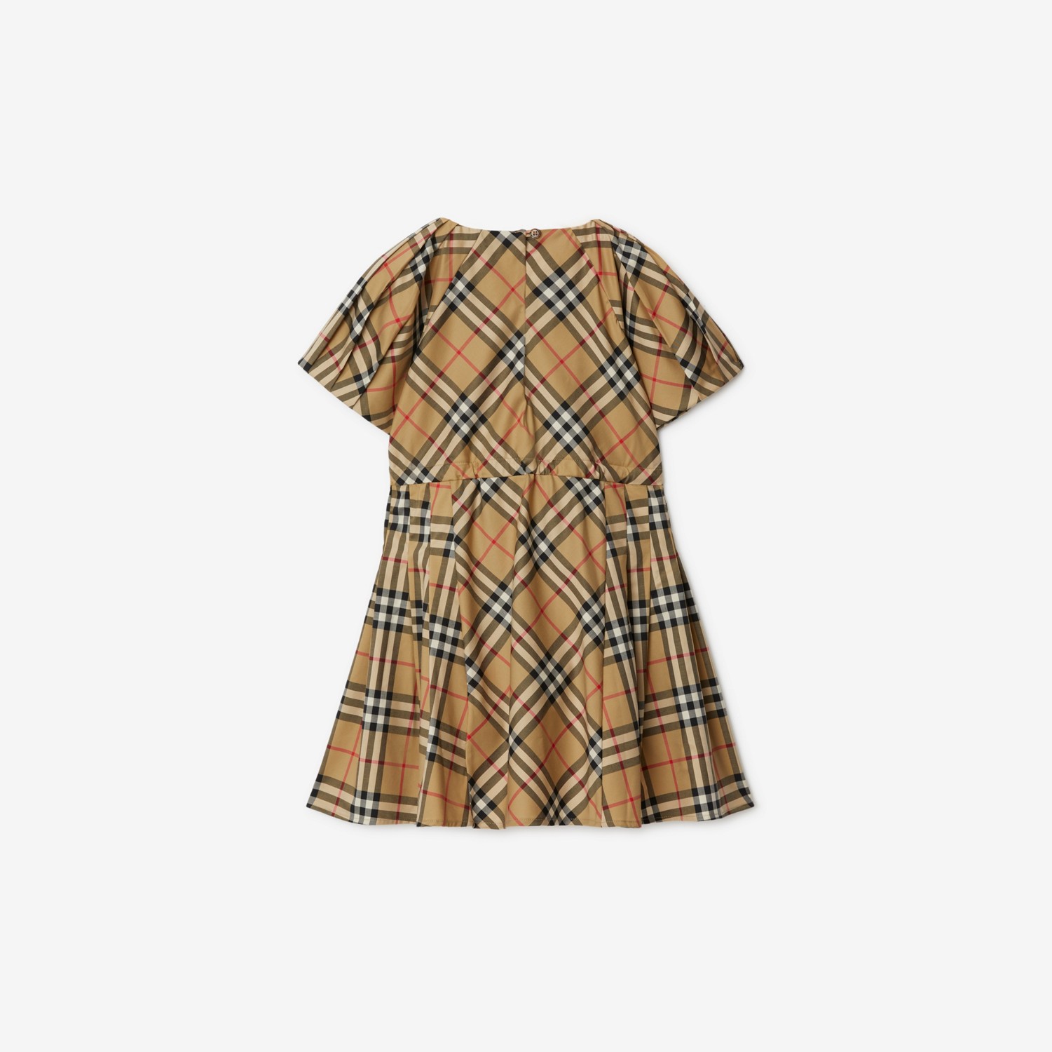 Pleated Check Stretch Cotton Dress