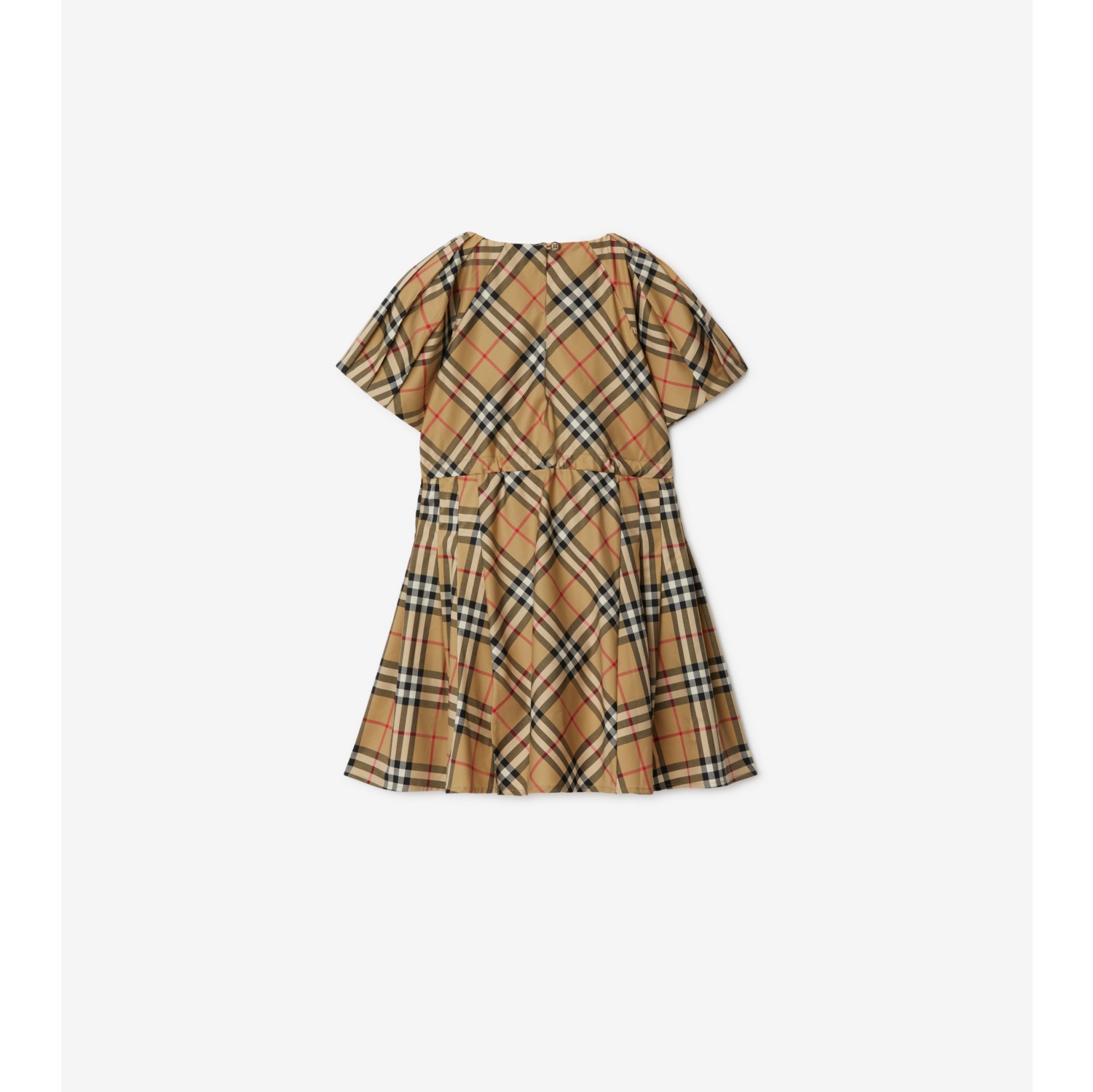 Pleated Check Stretch Cotton Dress