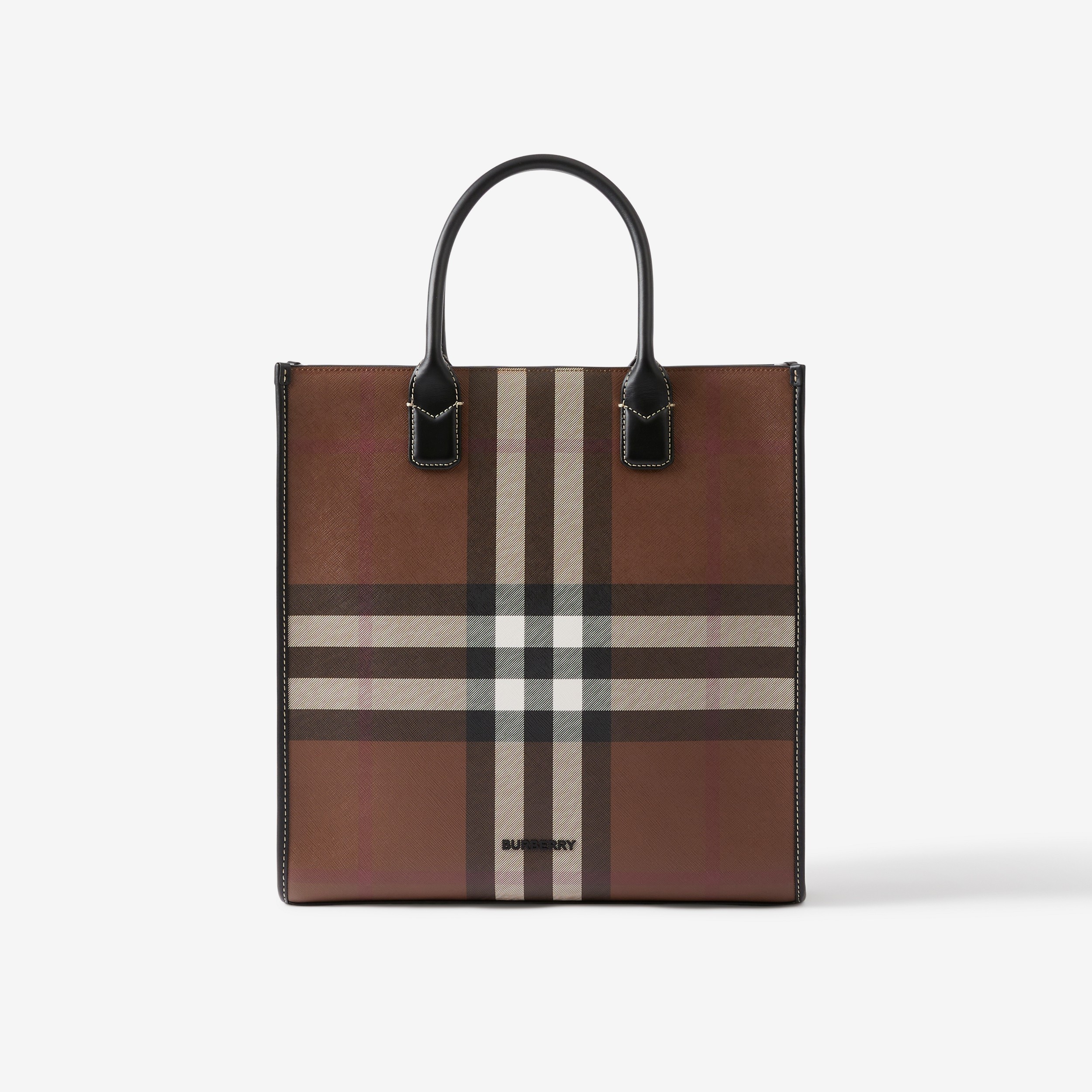 Exaggerated Check Slim Vertical Denny Tote in Dark Birch Brown - Men | Burberry® Official - 1