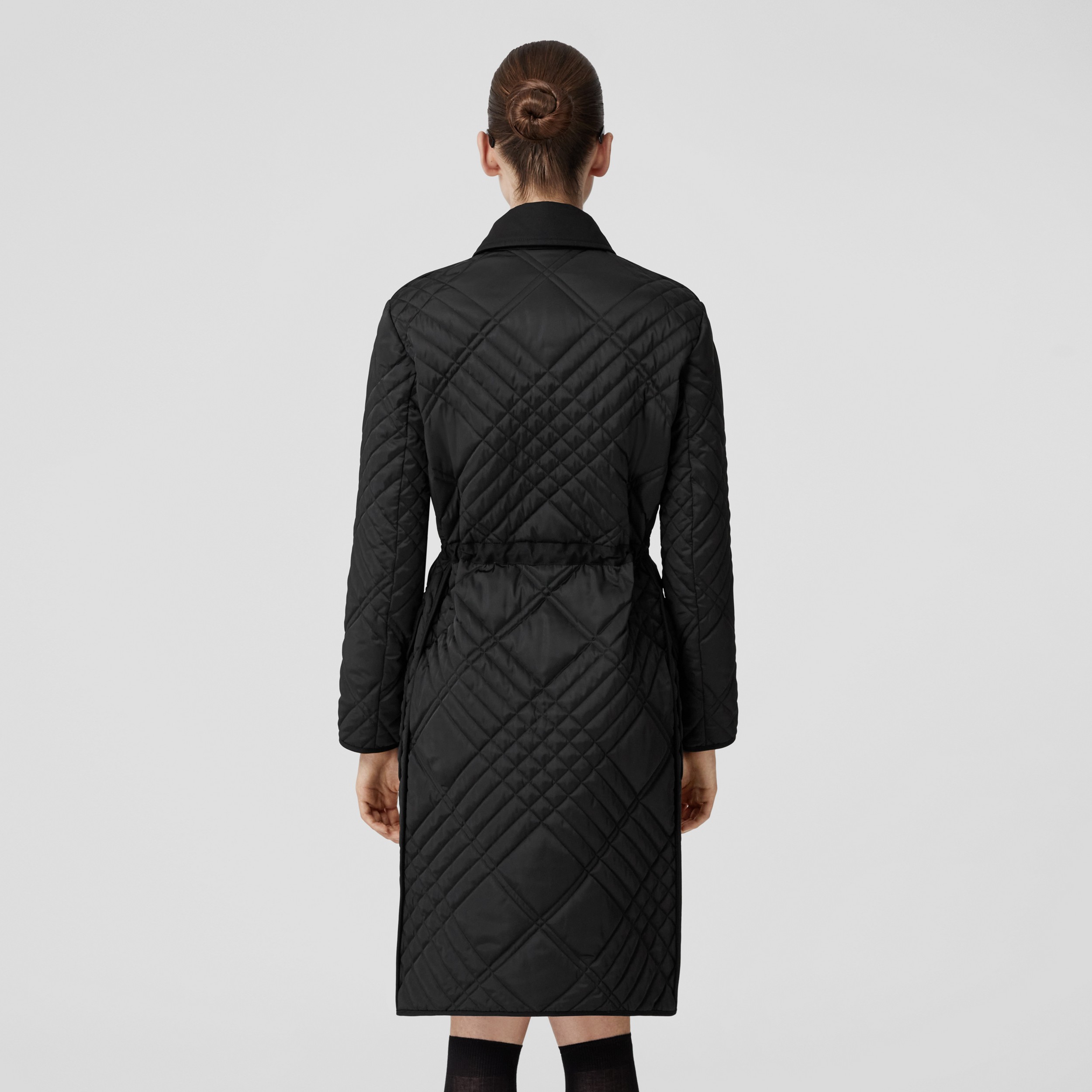 Embroidered Logo Quilted Coat in Black - Women | Burberry® Official - 3