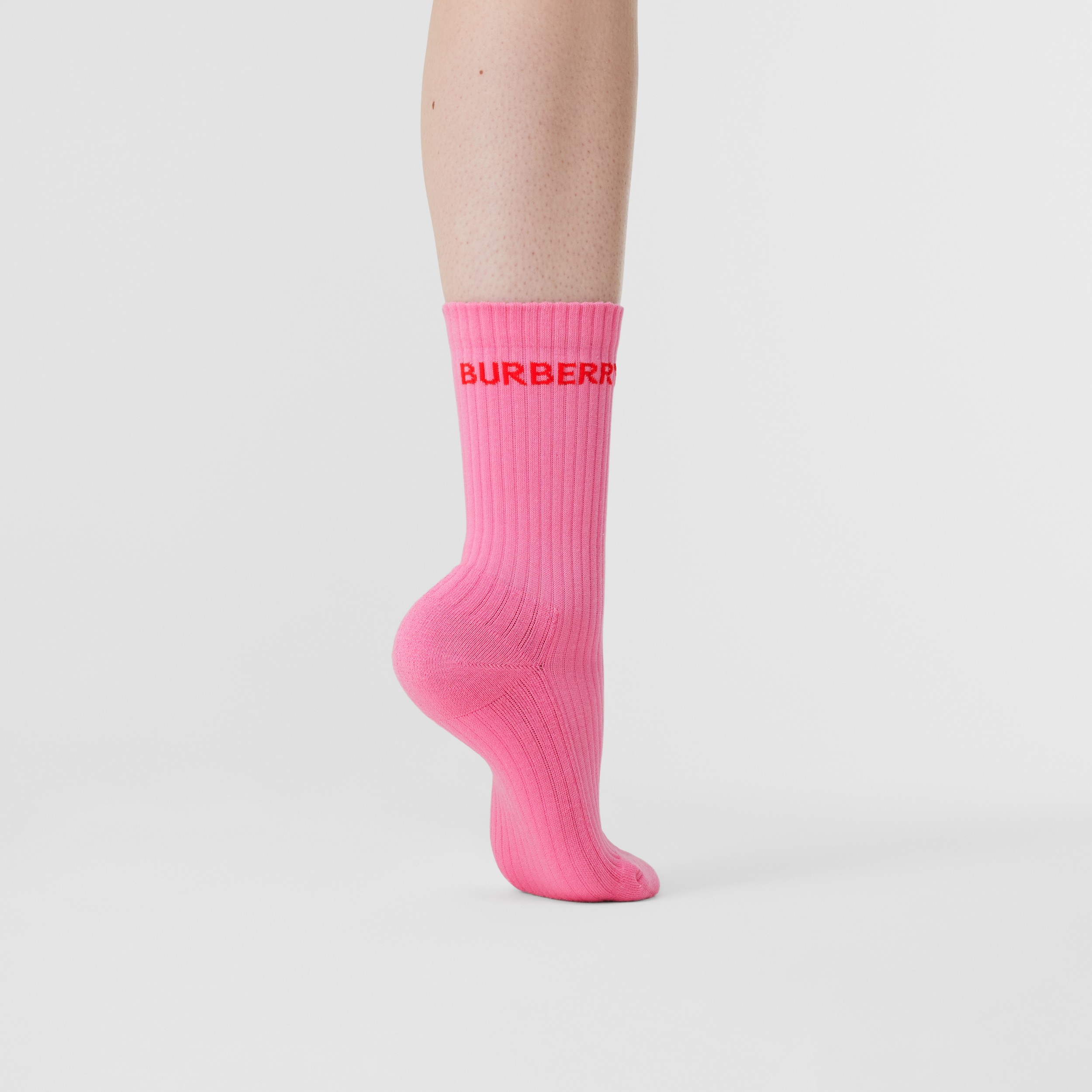 Stretchbaumwoll-Socken mit Logo in Intarsienoptik (Kaugummirosa) | Burberry® - 3