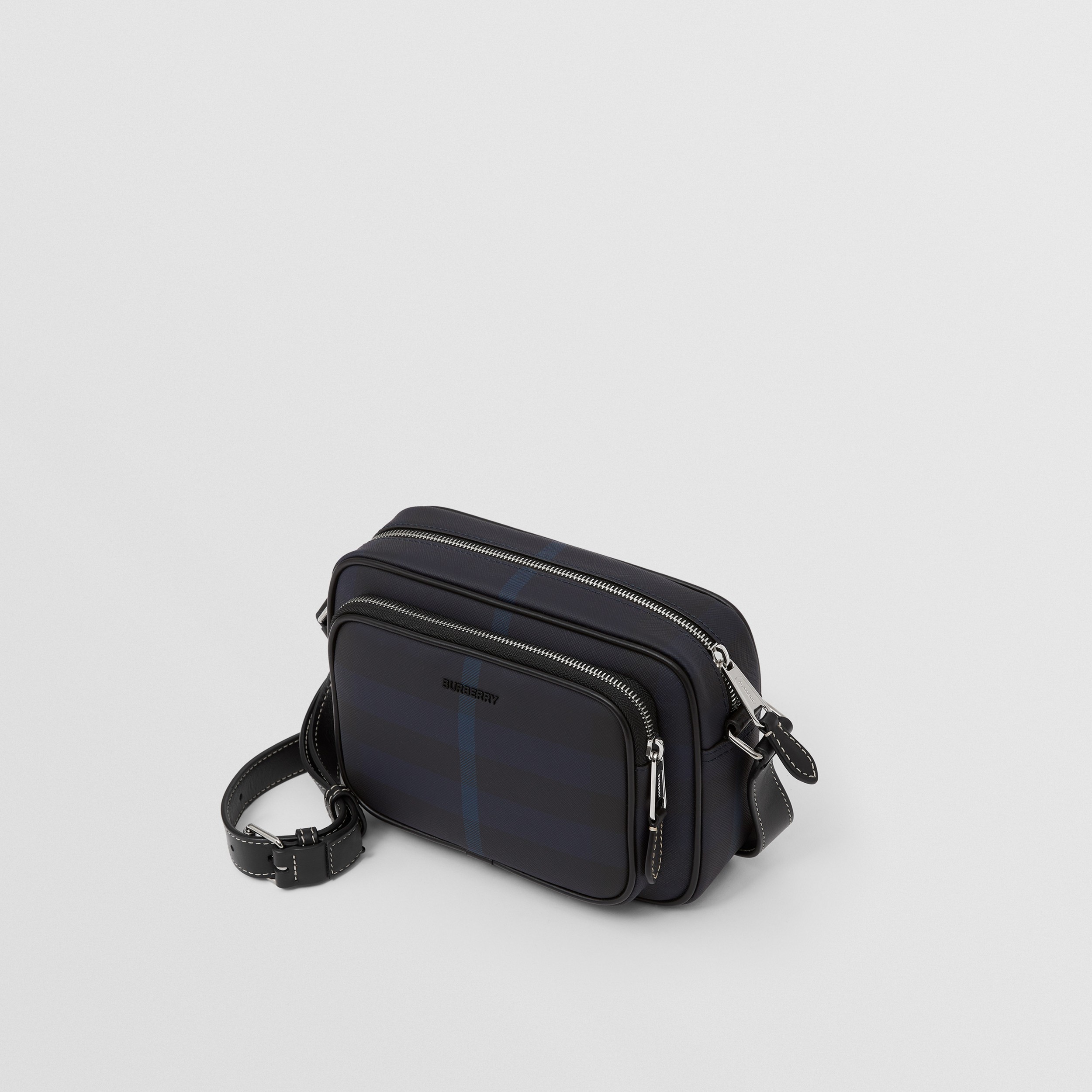 Exaggerated Check and Leather Crossbody Bag in Navy Blue - Men | Burberry® Official - 4