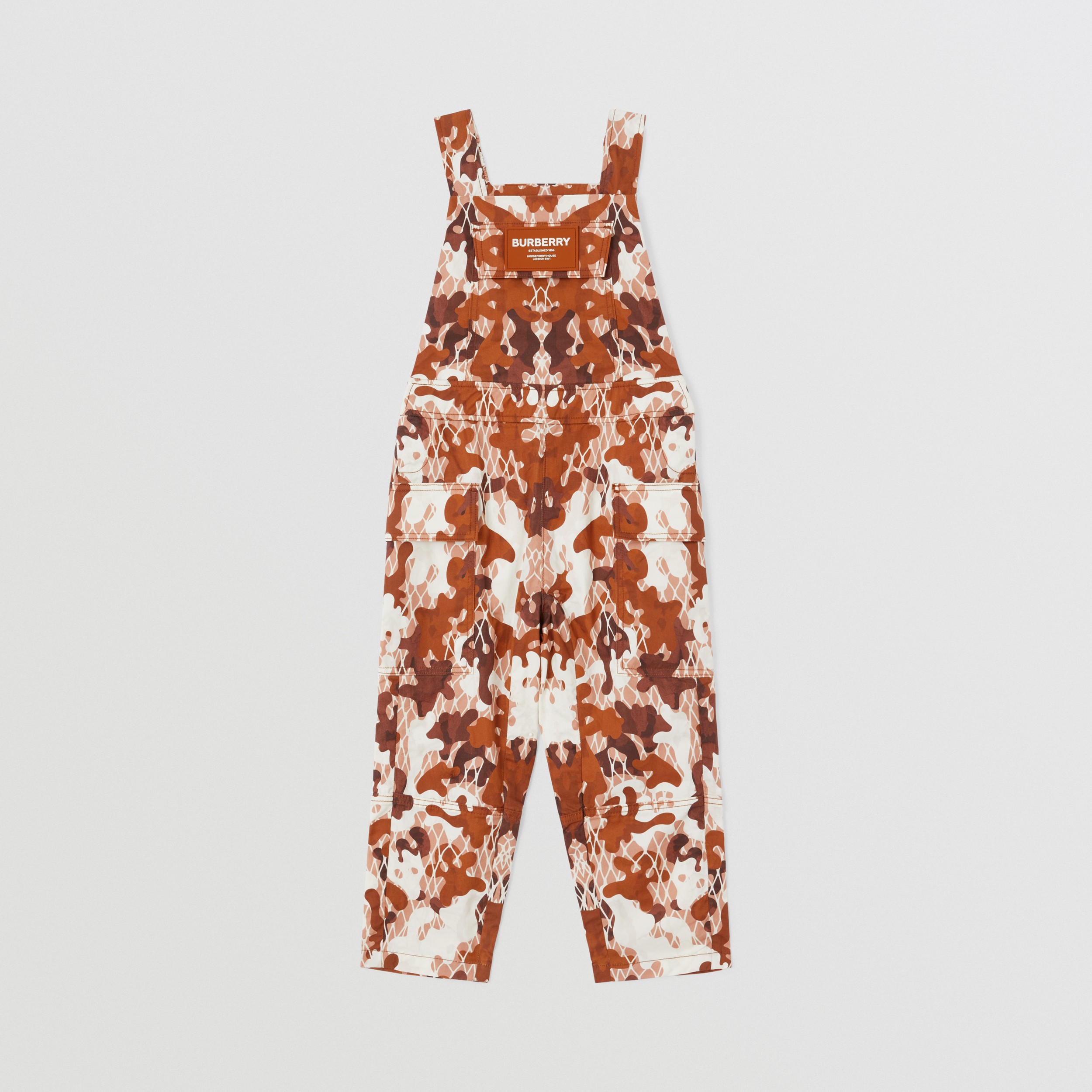 Camouflage Print Cotton Dungarees in Light Hazelnut Brown | Burberry® Official - 1