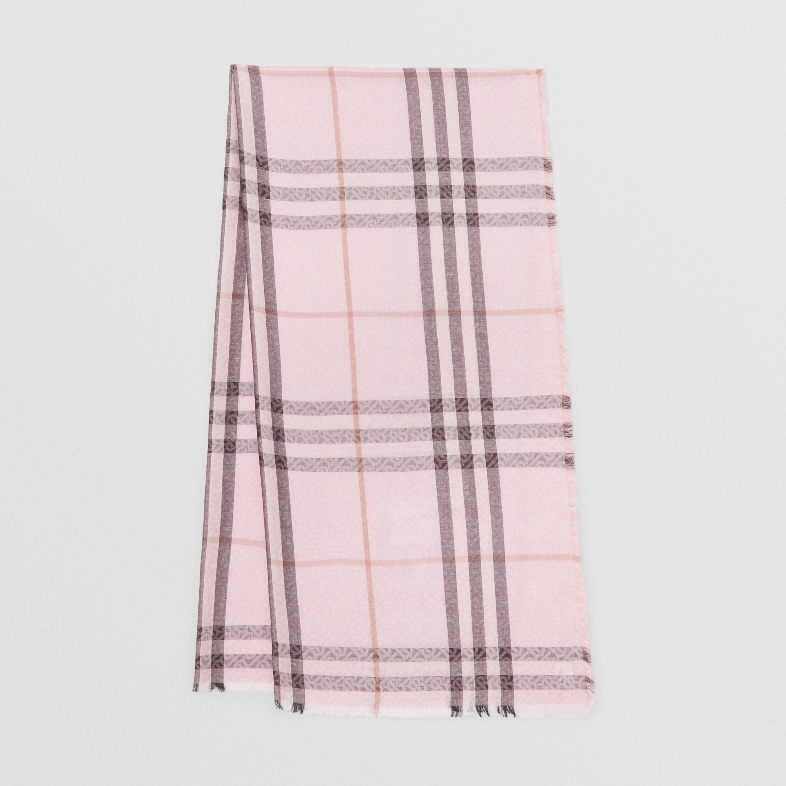 Sciarpa leggera in lana e seta con motivo tartan e monogramma (Rosa Alabastro) | Burberry - 1
