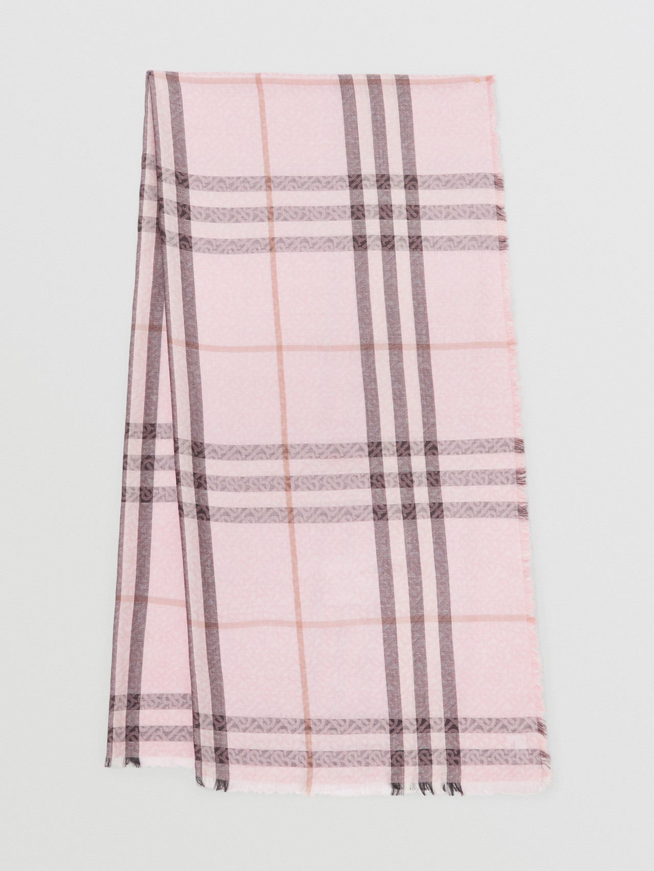 Echarpe leve de lã e seda xadrez com monograma in Rosa Alabastro