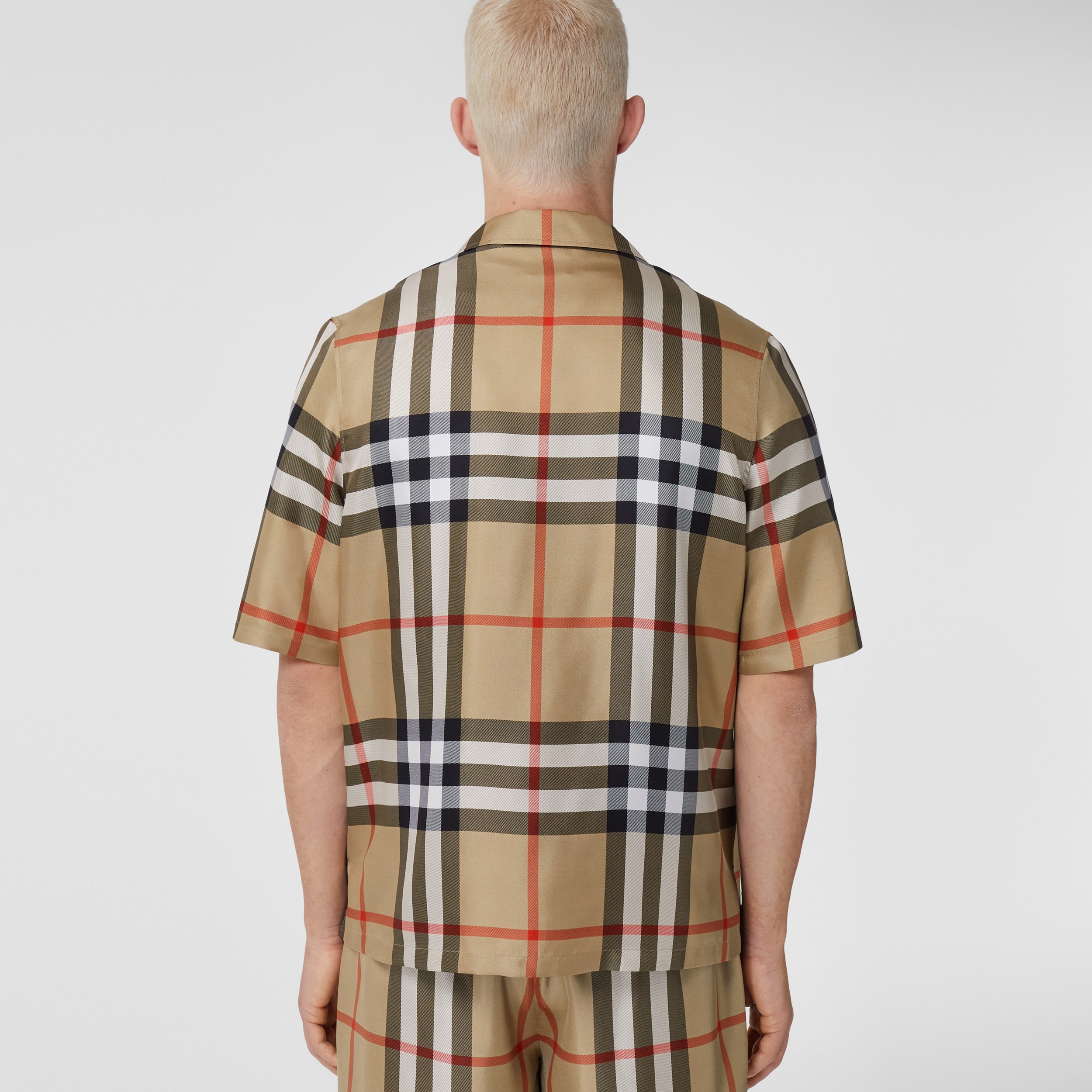 Short-sleeve Check Silk Shirt in Archive Beige - Men | Burberry® Official - 3