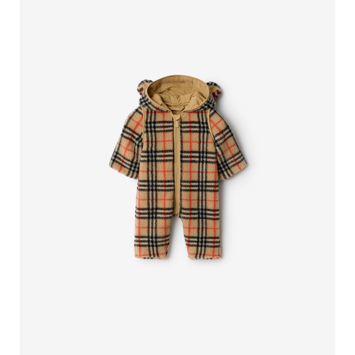 Check Fleece Hooded Jumpsuit