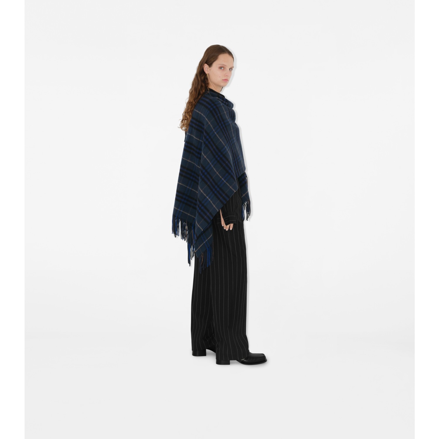 Check Wool Cashmere Cape