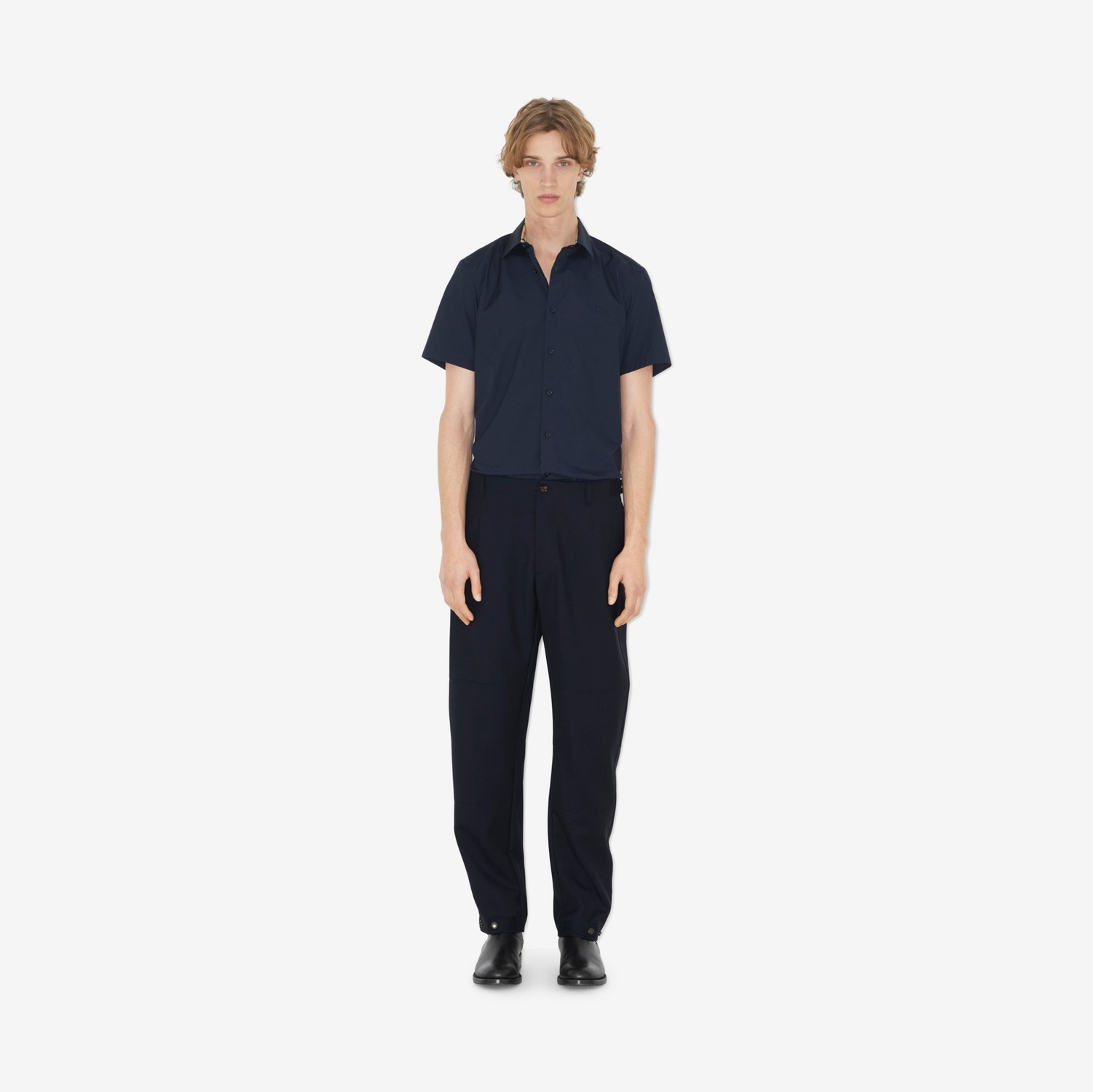 Camicia in cotone stretch con EKD ricamato (Navy) - Uomo | Sito ufficiale Burberry®