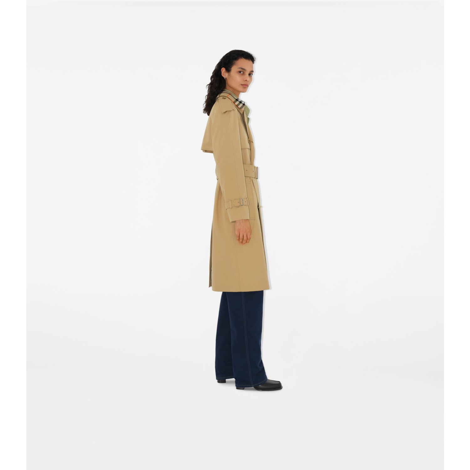 Trench coat largo en gabardina