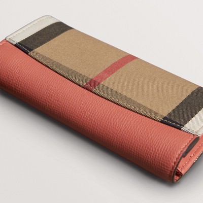 house check and leather continental wallet