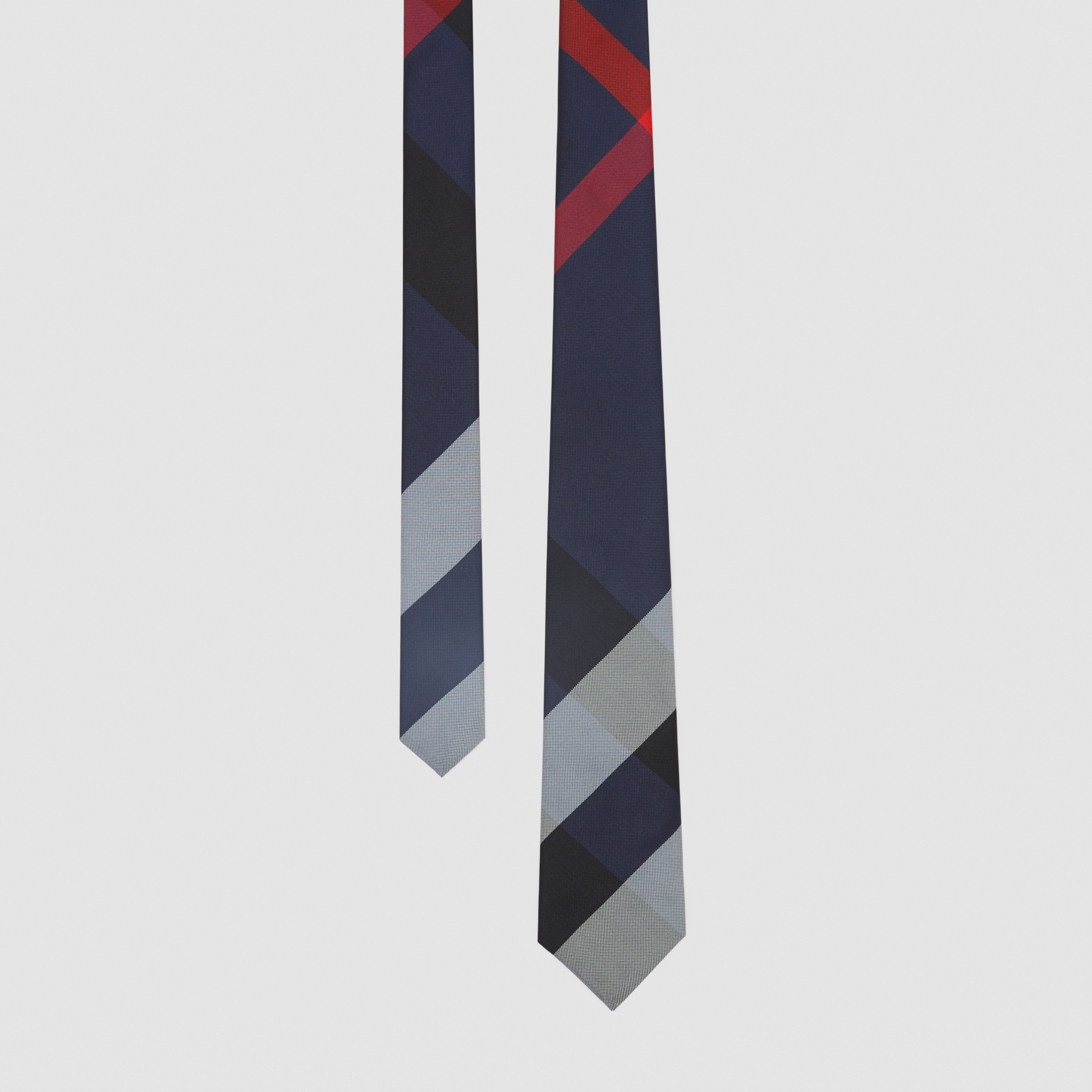 Classic Cut Exaggerated Check Silk Tie in Navy - Men | Burberry® Official - 1