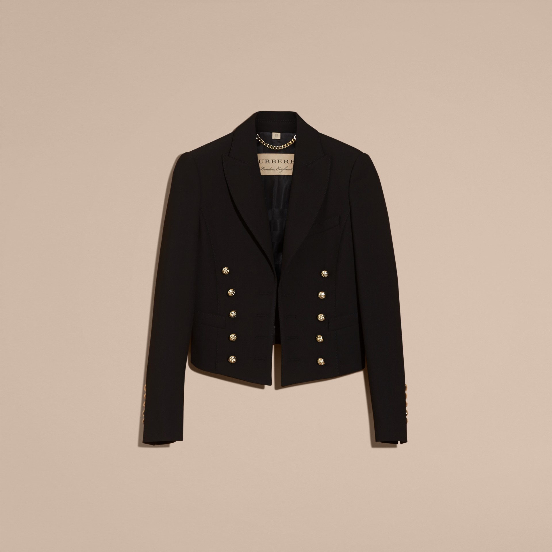 Cropped Stretch Technical Cotton Military Jacket in Black Women