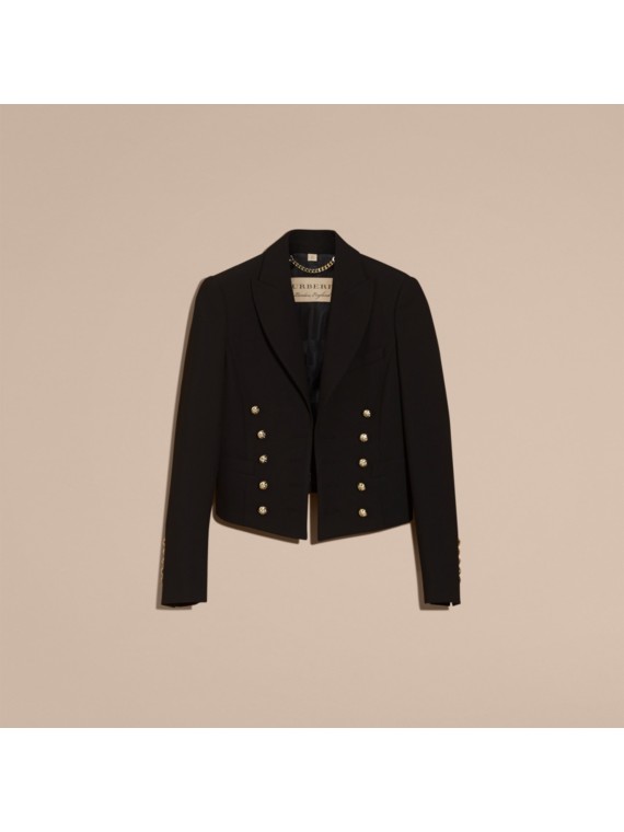 Cropped Stretch Technical Cotton Military Jacket Burberry