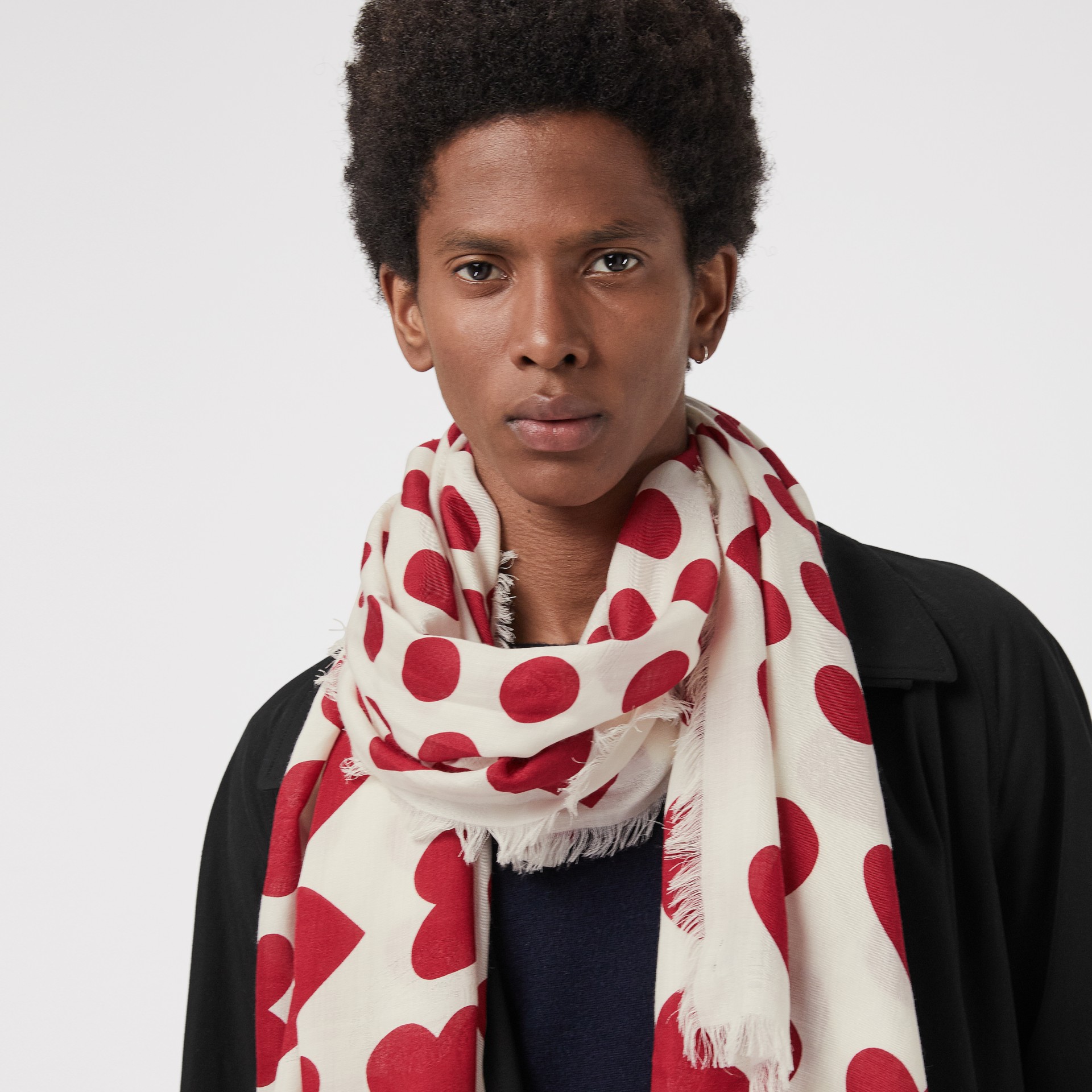 Heart and Spot Wool Silk Blend Jacquard Scarf in Windsor Red Burberry