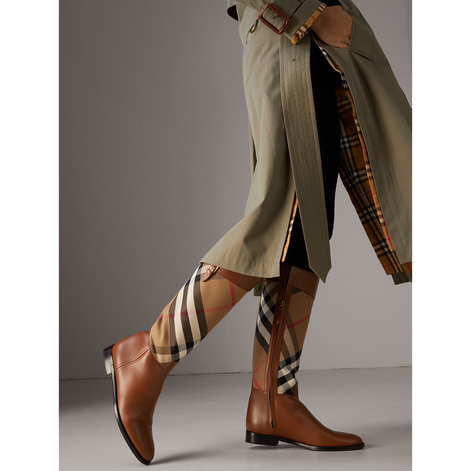 burberry house check leather bootie
