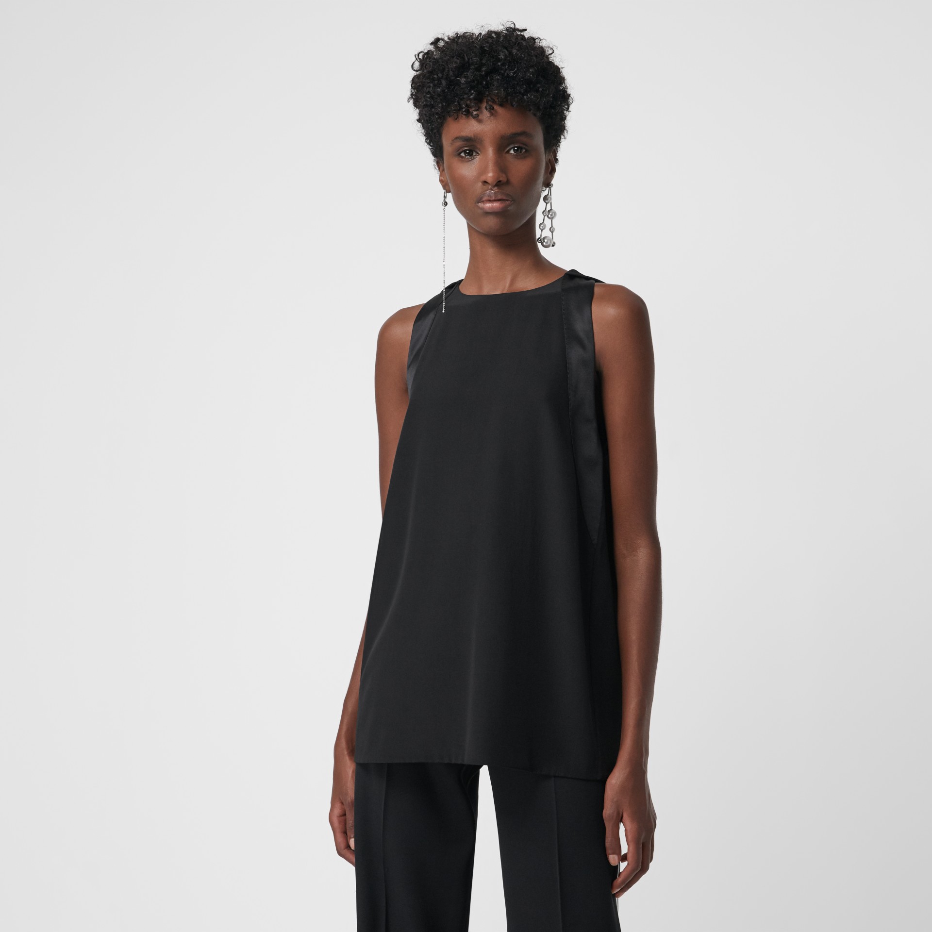 Sleeveless Panelled Silk Top in Black - Women | Burberry United States