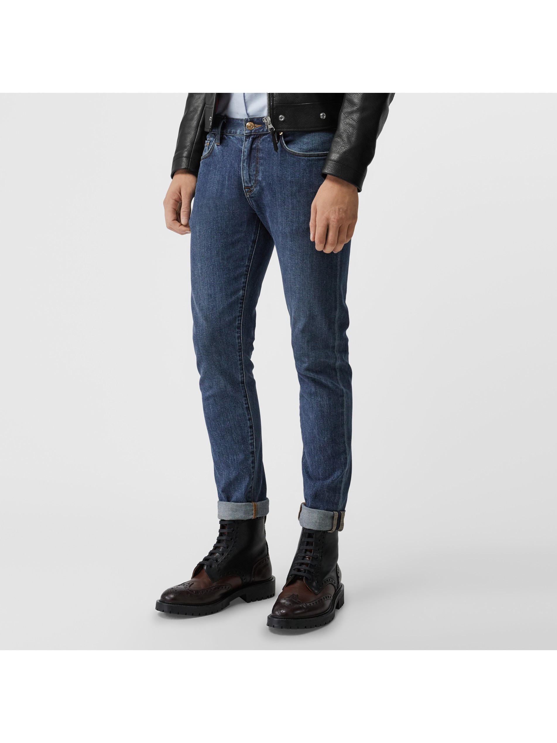 直筒水洗日本布边牛仔裤 (浅靛蓝) - 男士 | burberry 博柏利