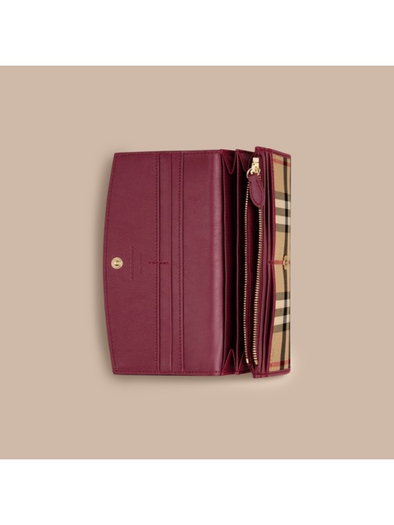 Horseferry Check and Leather Continental Wallet Dark Plum | Burberry