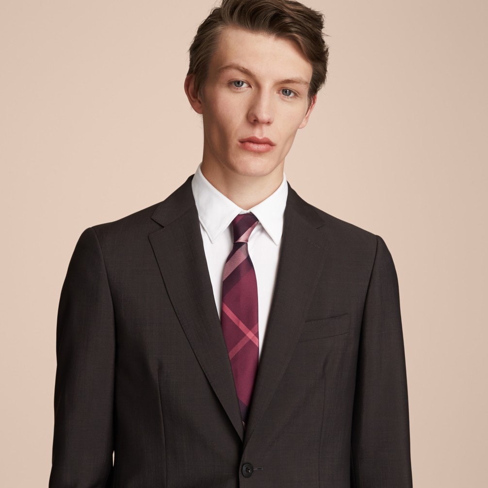 玫瑰粉红 现代剪裁格纹丝质领带 产品图片21