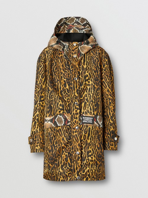 BURBERRY Animal Print Nylon Twill Parka