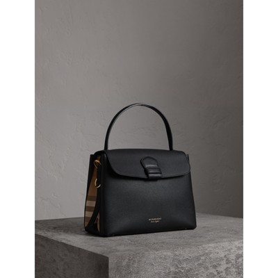 medium grainy leather and house check tote bag burberry
