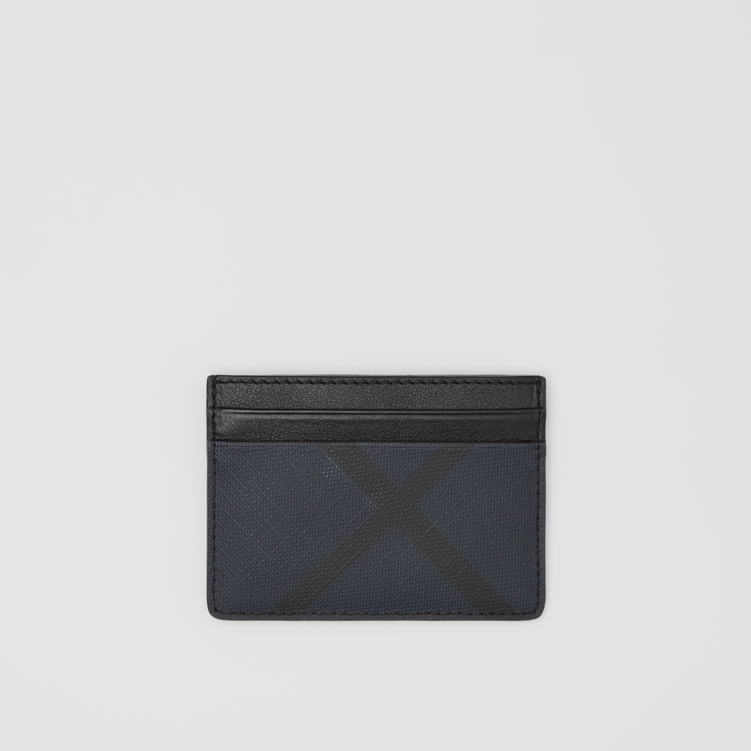 London Check and Leather Card Case in Navy - Men | Burberry® Official