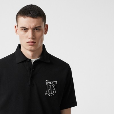 Monogram Motif Cotton Piqué Polo Shirt In Black - Men | Burberry United ...