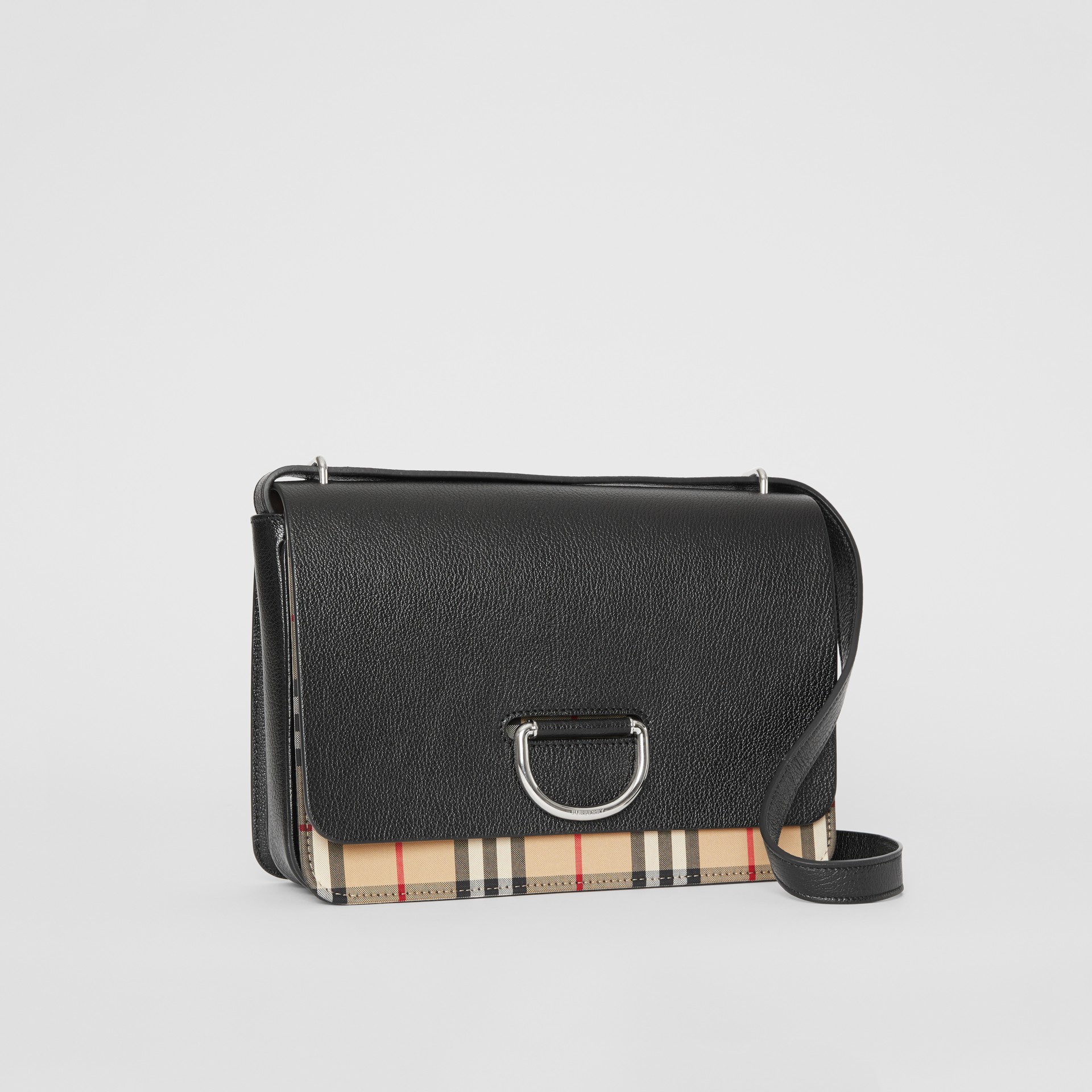 The Medium Vintage Check and Leather Dring Bag in Black Women