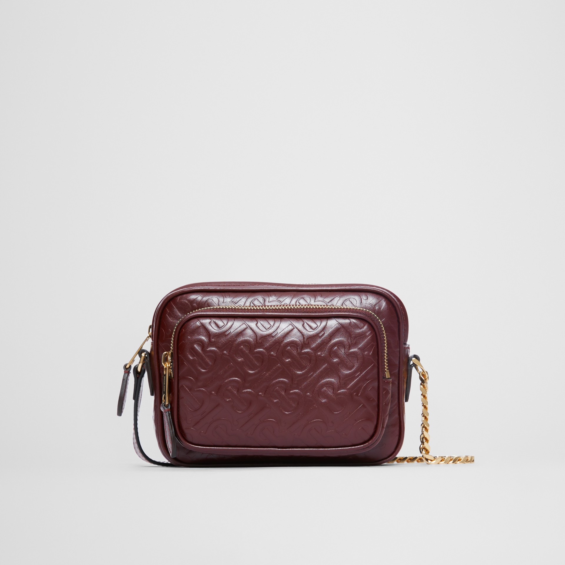 Monogram Leather Camera Bag in Dark Burgundy - Women | Burberry United ...