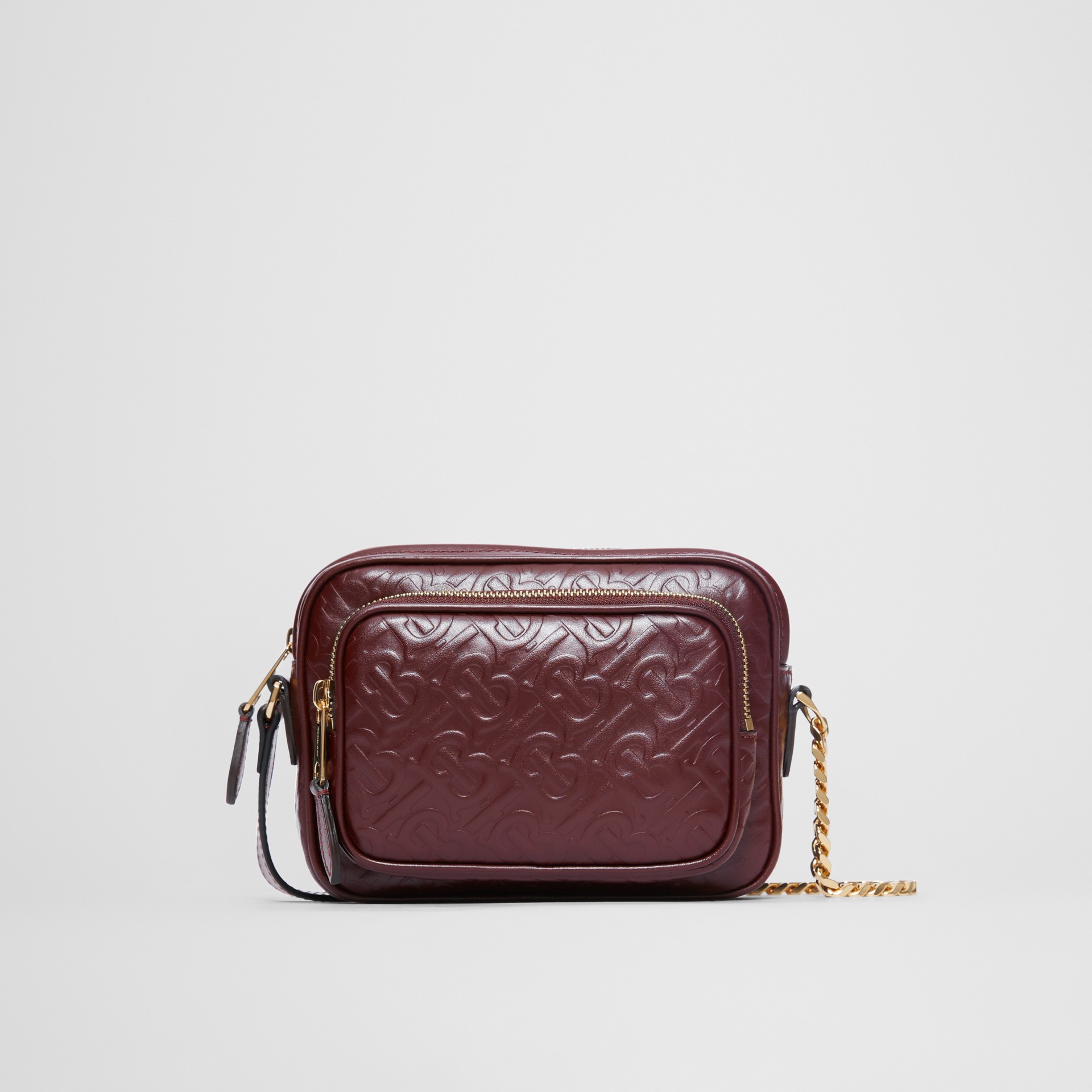 Monogram Leather Camera Bag in Dark Burgundy Women Burberry United