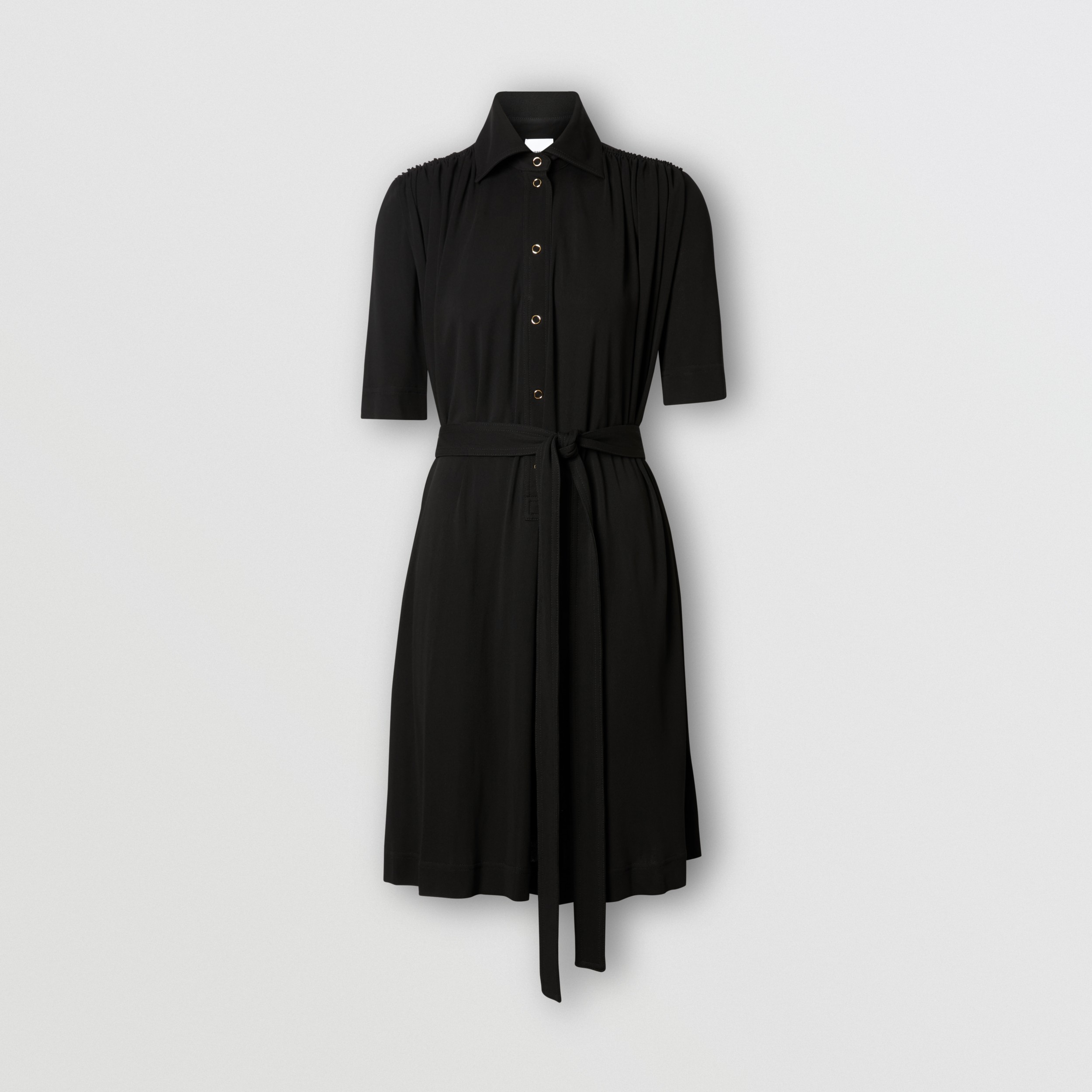 Short-sleeve Gathered Jersey Dress in Black - Women | Burberry United ...