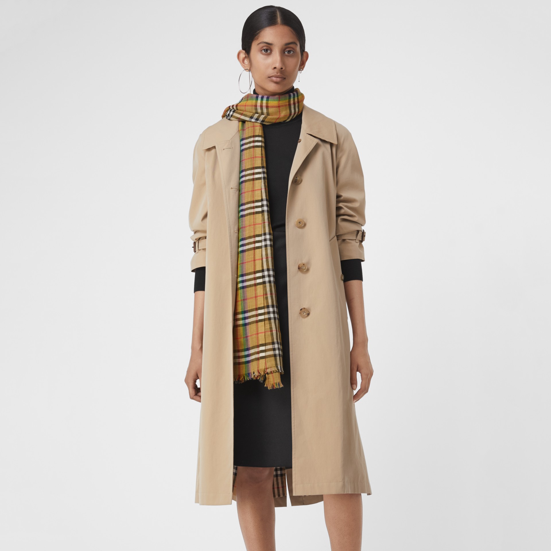 Rainbow Vintage Check Wool Silk Scarf in Antique Yellow/rainbow Burberry United States