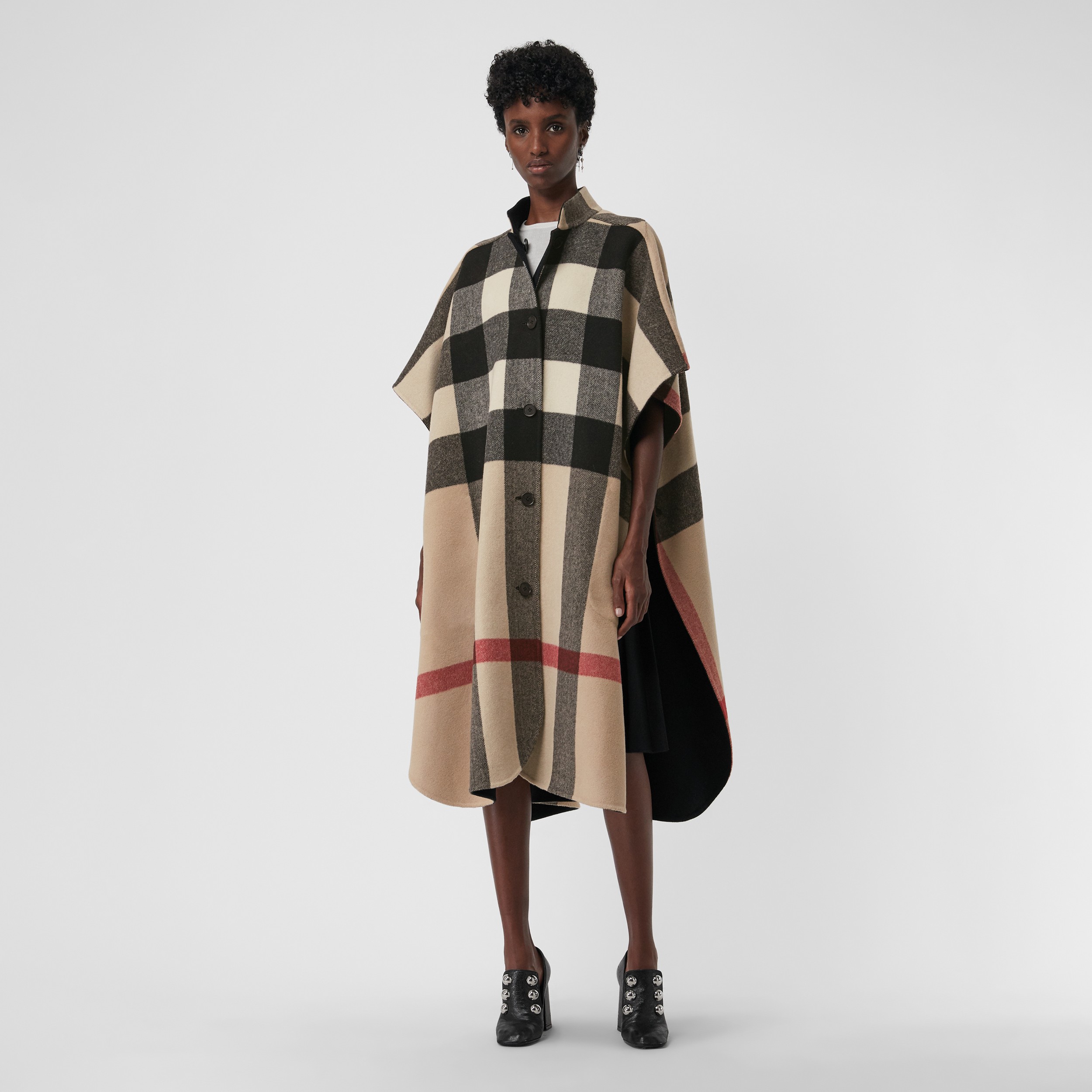 Reversible Check Oversized Poncho in Black - Women | Burberry