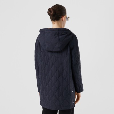 diamond quilted thermoregulated hooded coat